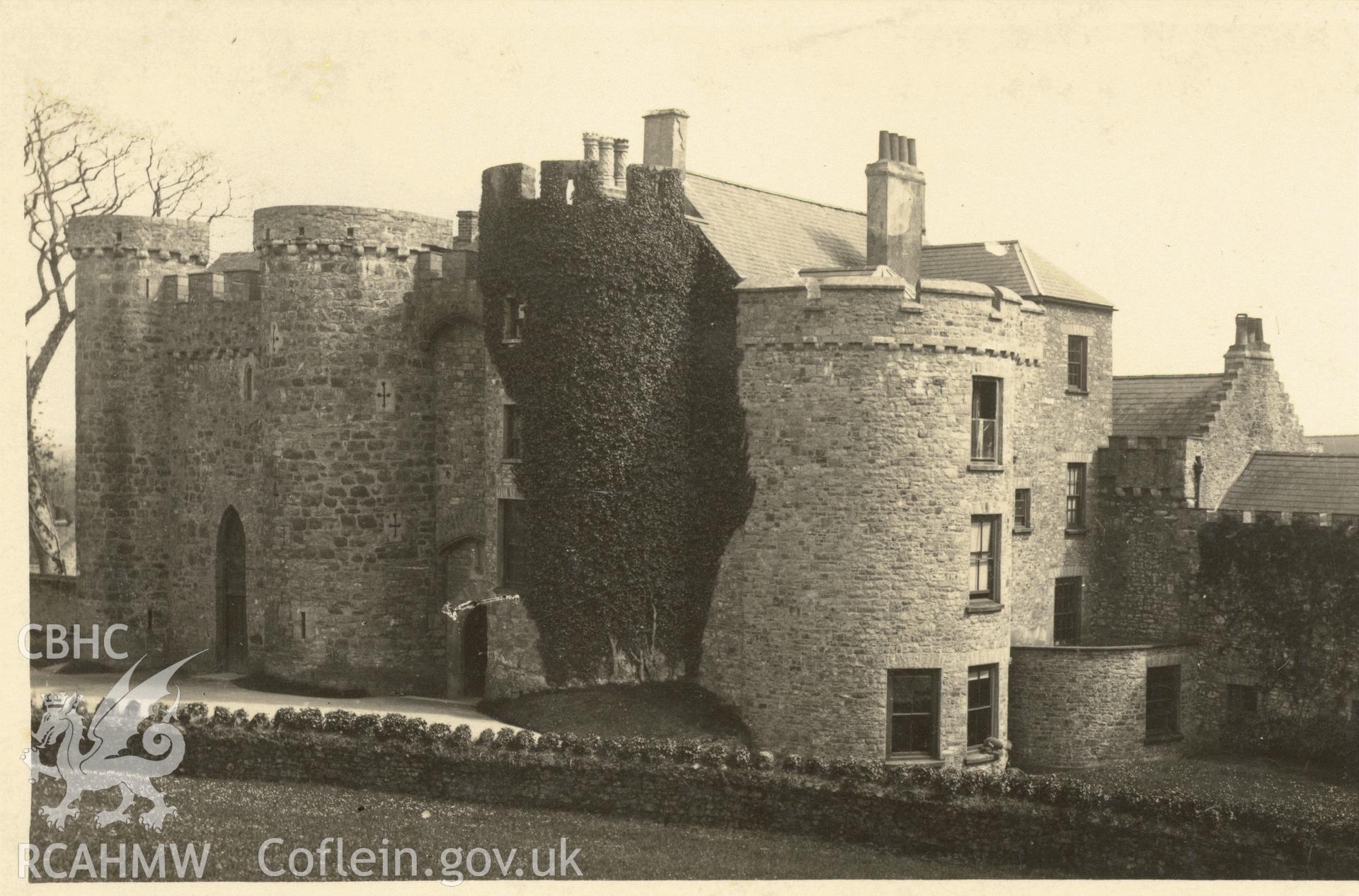 Digitised postcard image of Upton castle, Cosheston, S.J Allen, Cressswell Buildings, Pembroke Dock. Produced by Parks and Gardens Data Services, from an original item in the Peter Davis Collection at Parks and Gardens UK. We hold only web-resolution images of this collection, suitable for viewing on screen and for research purposes only. We do not hold the original images, or publication quality scans.