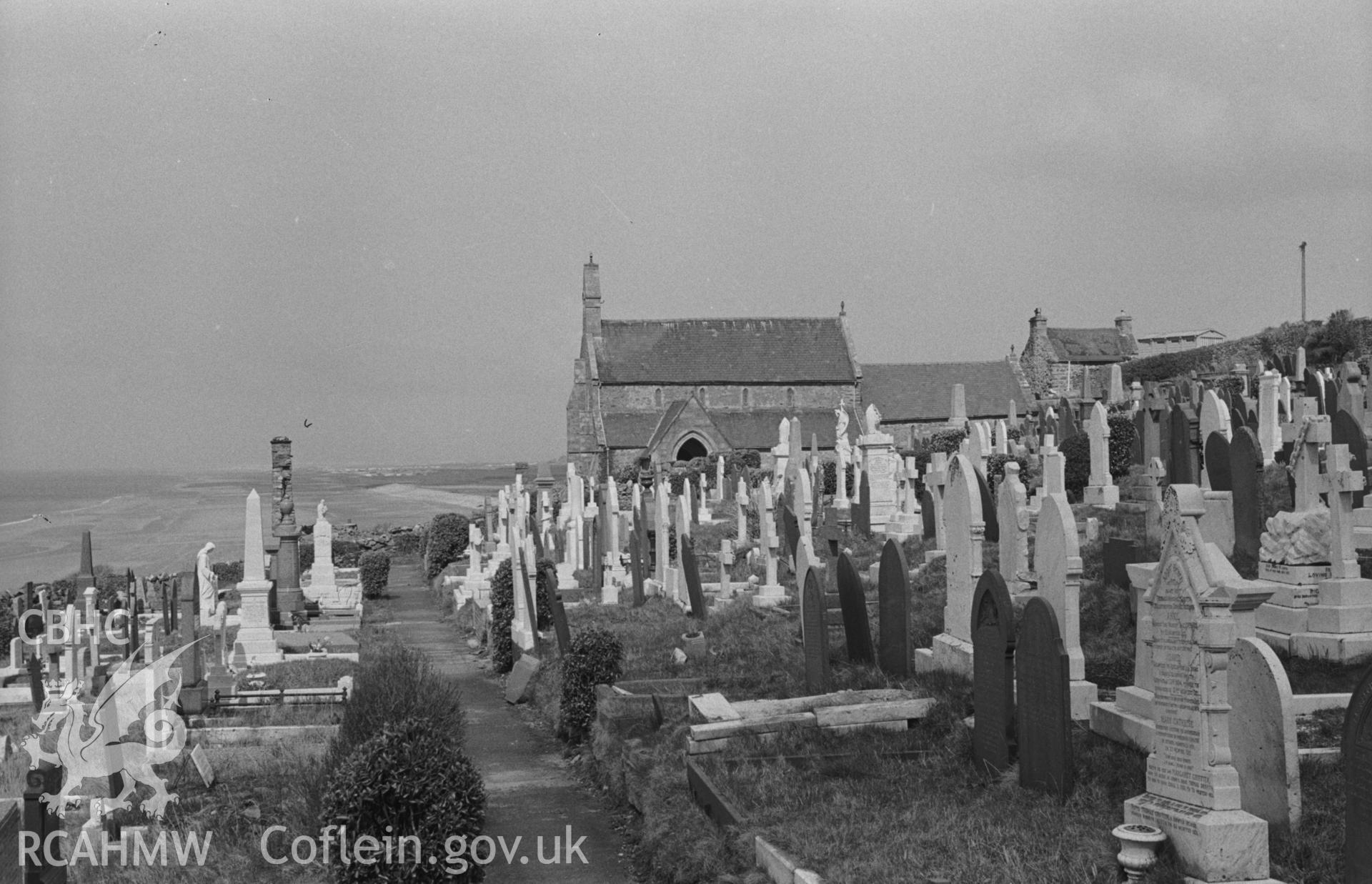 Black and White photograph showing St Mary and St Bodvan's Church, Llanaber.