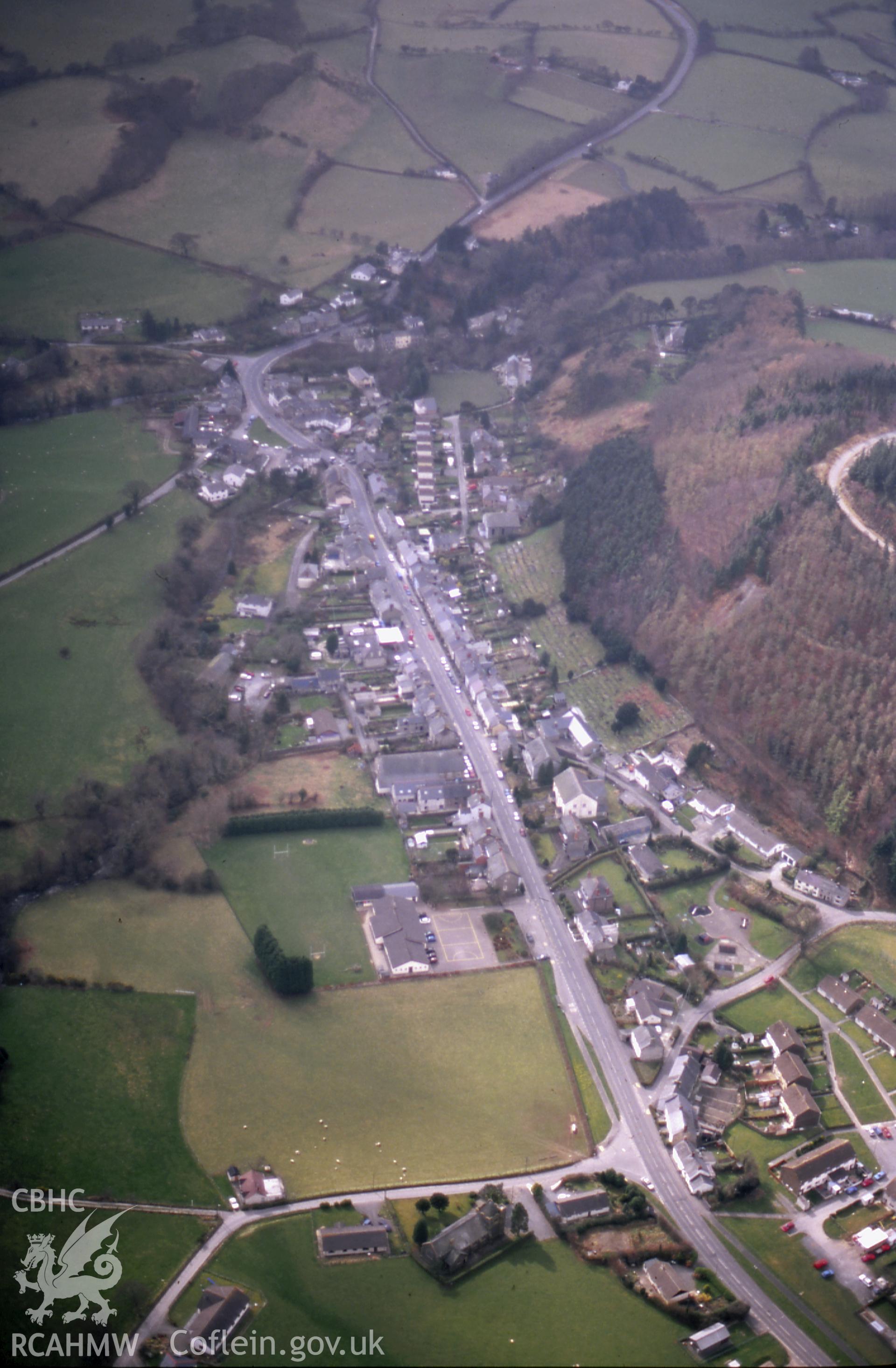 Slide of RCAHMW colour oblique aerial photograph of Talybont, taken by T.G. Driver, 19/3/1999.