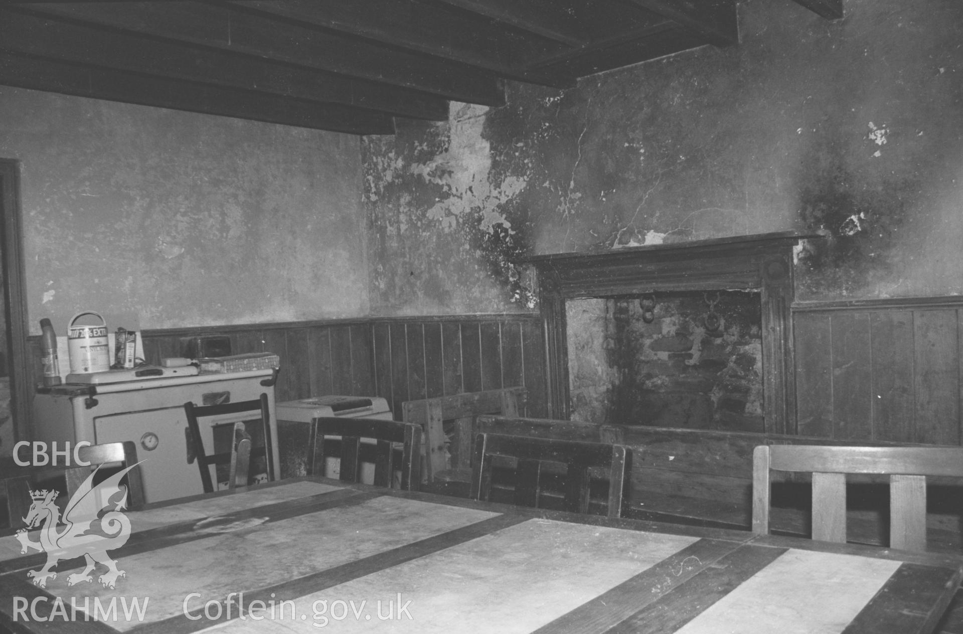 Interior, view towards fireplace in chapel house. NA/CD/97/014