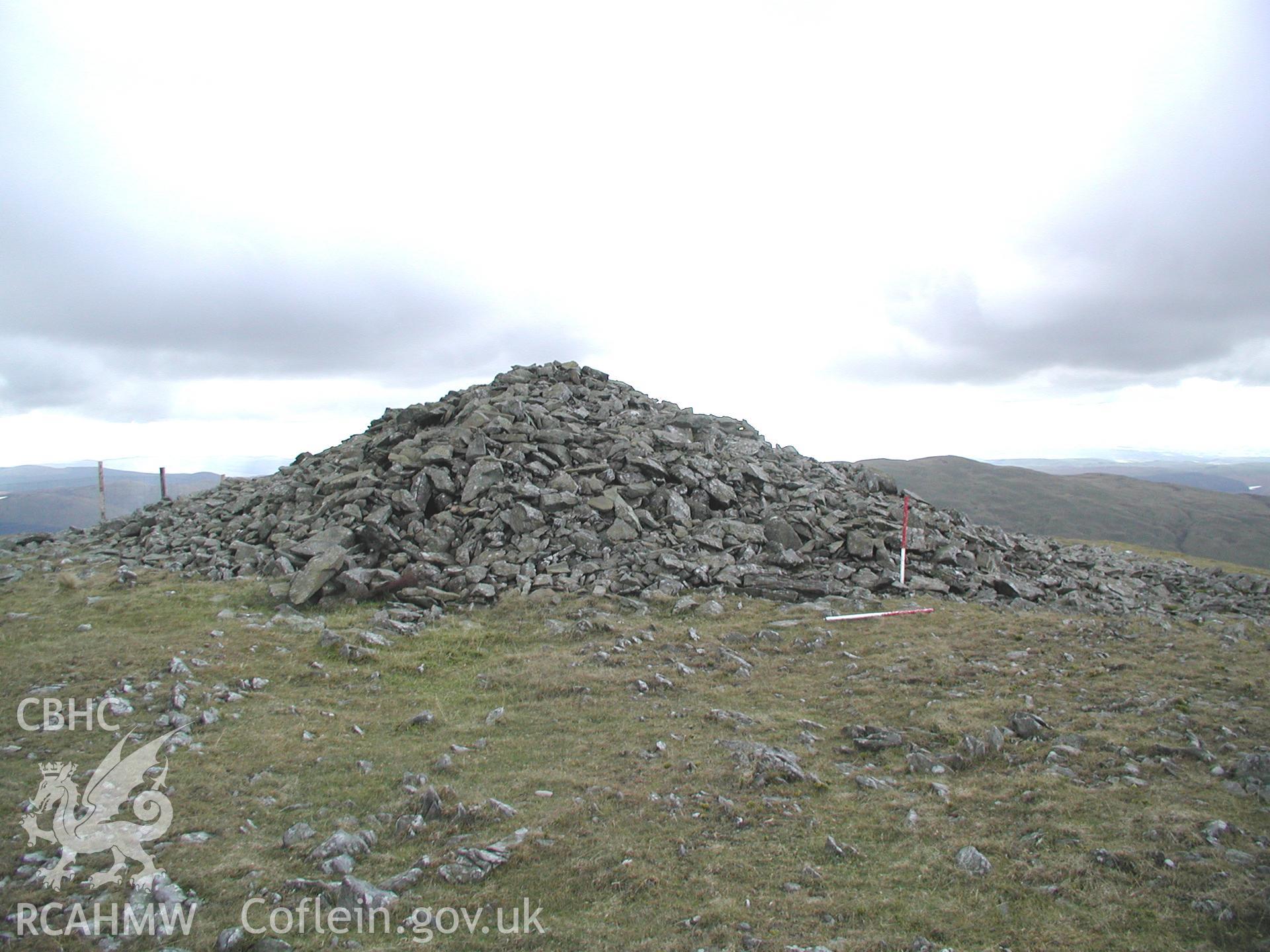 Photograph of the southern cairn on Pen Plynlimon Fawr taken on 18/10/2004 by R.S. Jones during an Upland Survey undertaken by Cambrian Archaeological Projects.