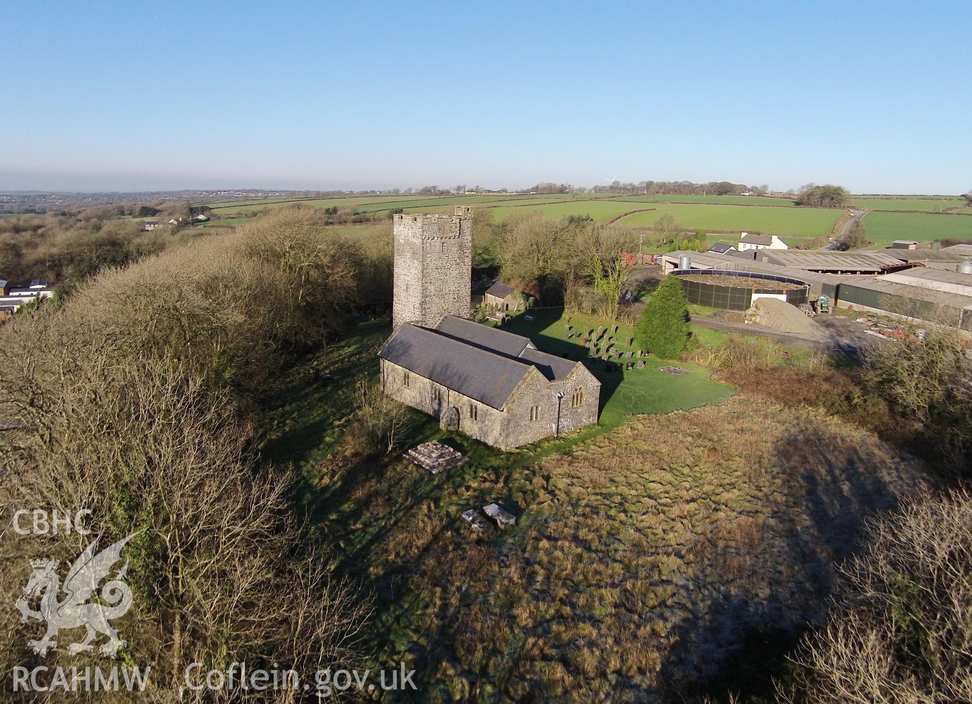 Colour aerial photo showing Ludchurch, taken by Paul R. Davis,  20th January 2016.