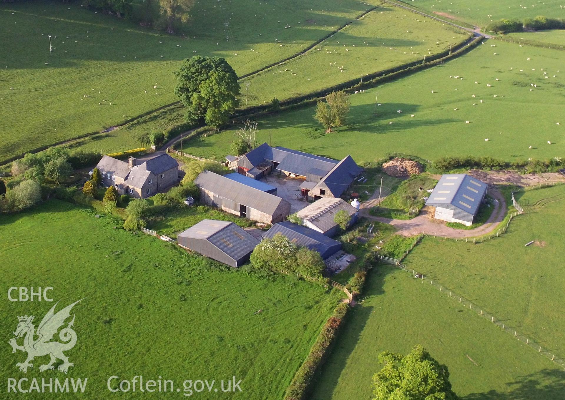 Colour aerial photo showing Gwenffrwd House, taken by Paul R. Davis, 29th May 2016.