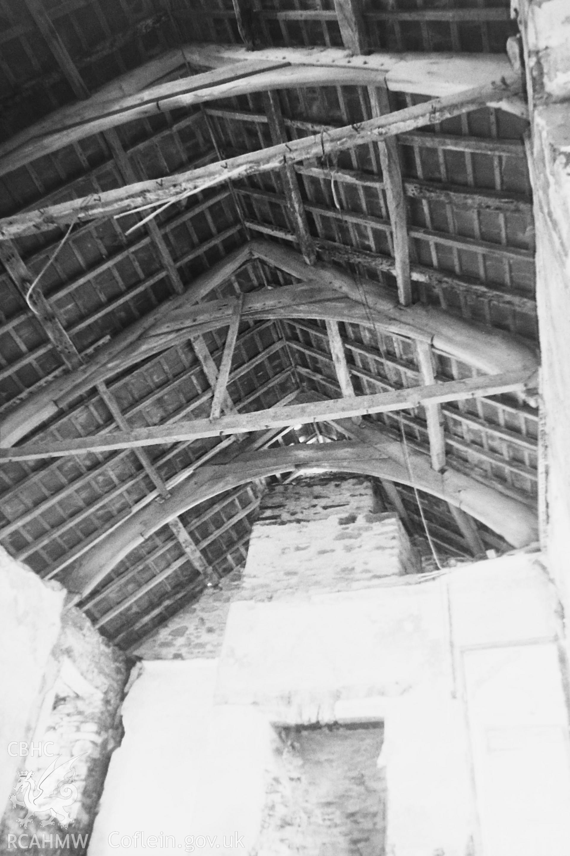Black and white photo showing interior view of Lletty'r Ychen, taken by Paul R. Davis, 1998.