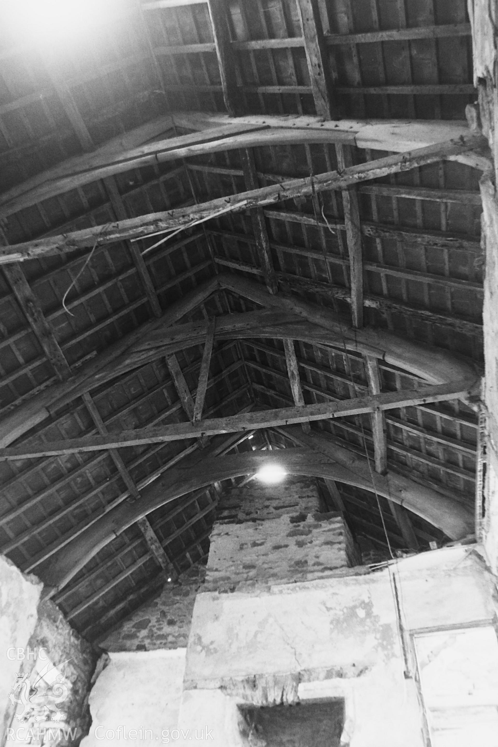 Black and white photo showing interior view of Lletty'r Ychen, taken by Paul R. Davis, 1998.