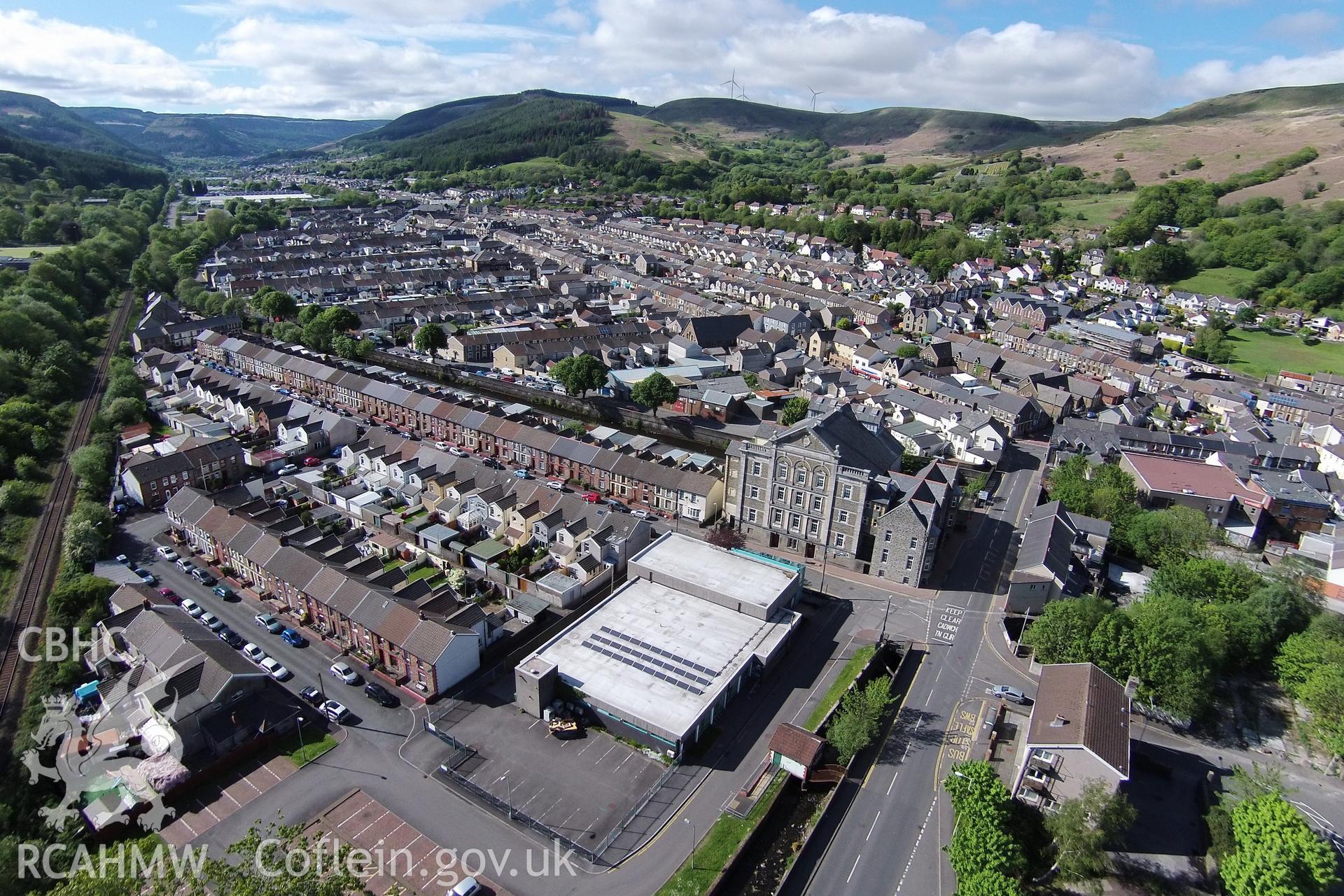 Colour aerial photo showing Treorchy, taken by Paul R. Davis,  24th May 2015