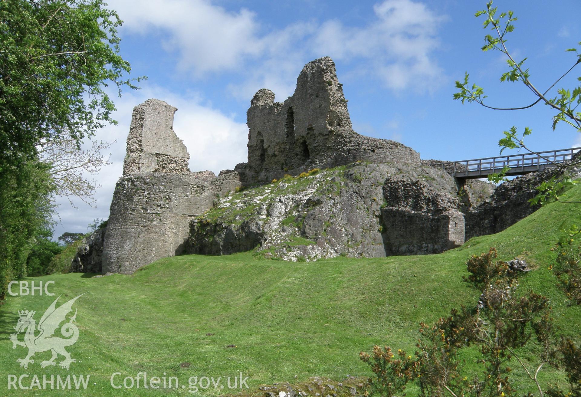 Colour photo showing Montgomery Castle, produced by Paul R. Davis,  10th May 2014.