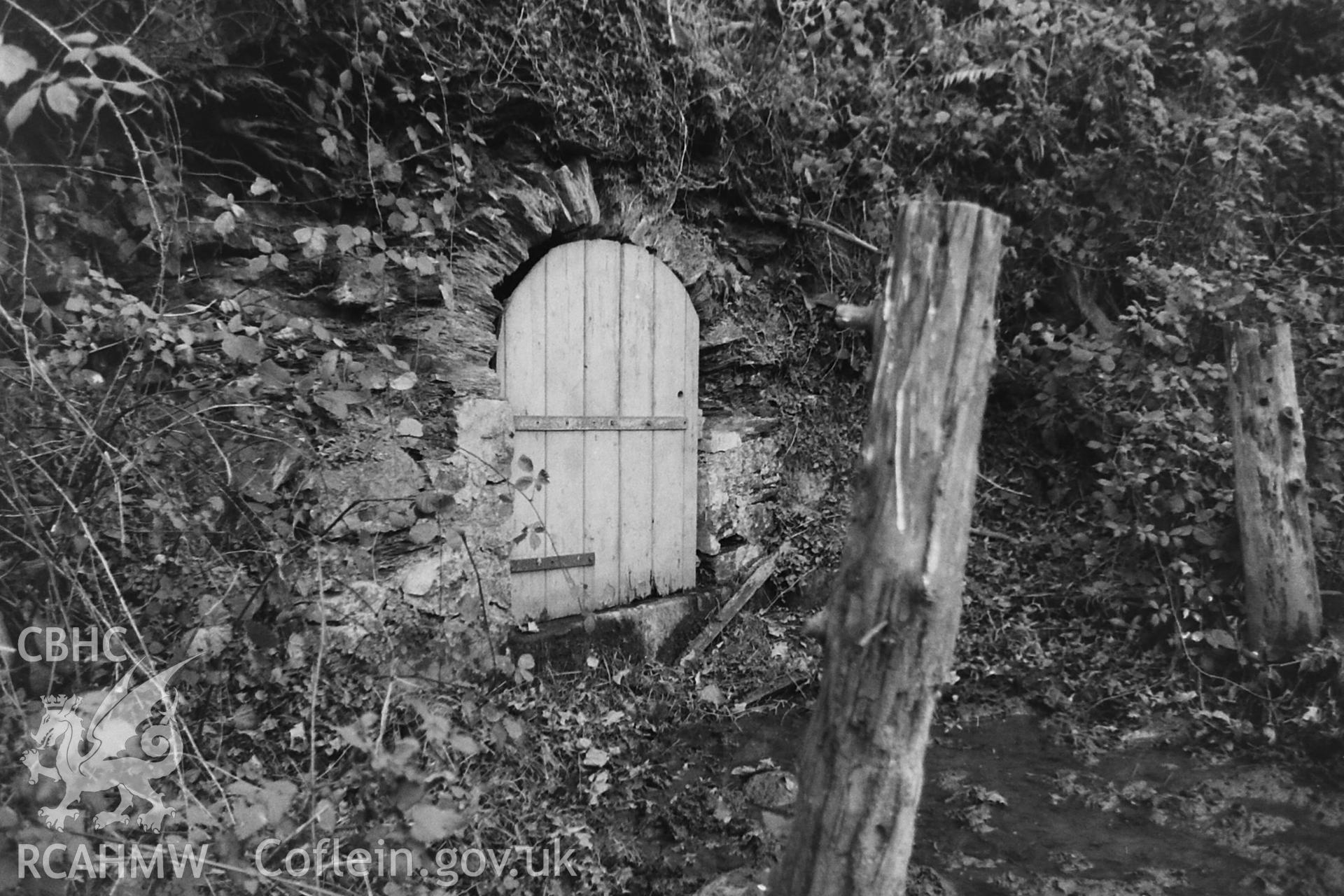 Black and white photo showing lead mine on Merlin's Hill, Abergwili (SN459217), taken by Paul R. Davis, undated.
