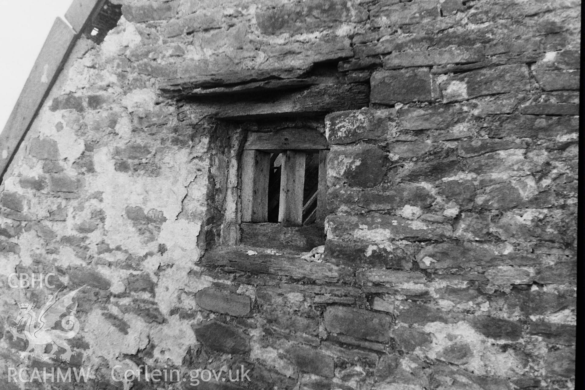 Black and white photo showing the first floor window in the gable end of Cil-lonydd, taken by Paul R. Davis, 2000.