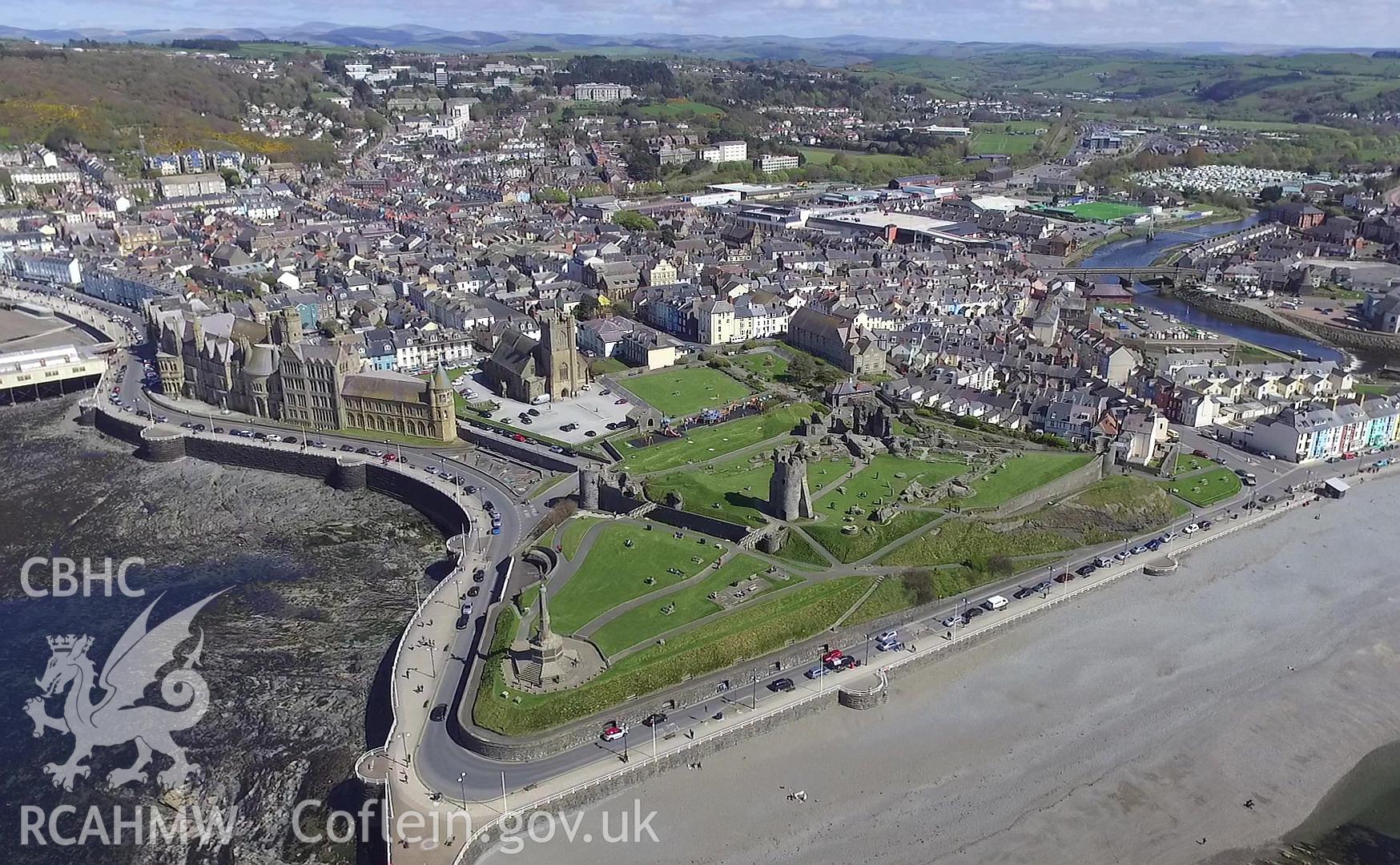 Colour photo showing Aberystwyth Castle, produced by  Paul R. Davis,  14th May 2017.