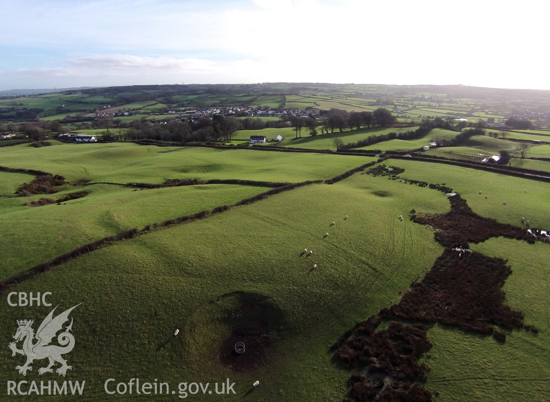 Colour aerial photo showing Mynydd y Fforest, taken by Paul R. Davis,  29th December 2015.