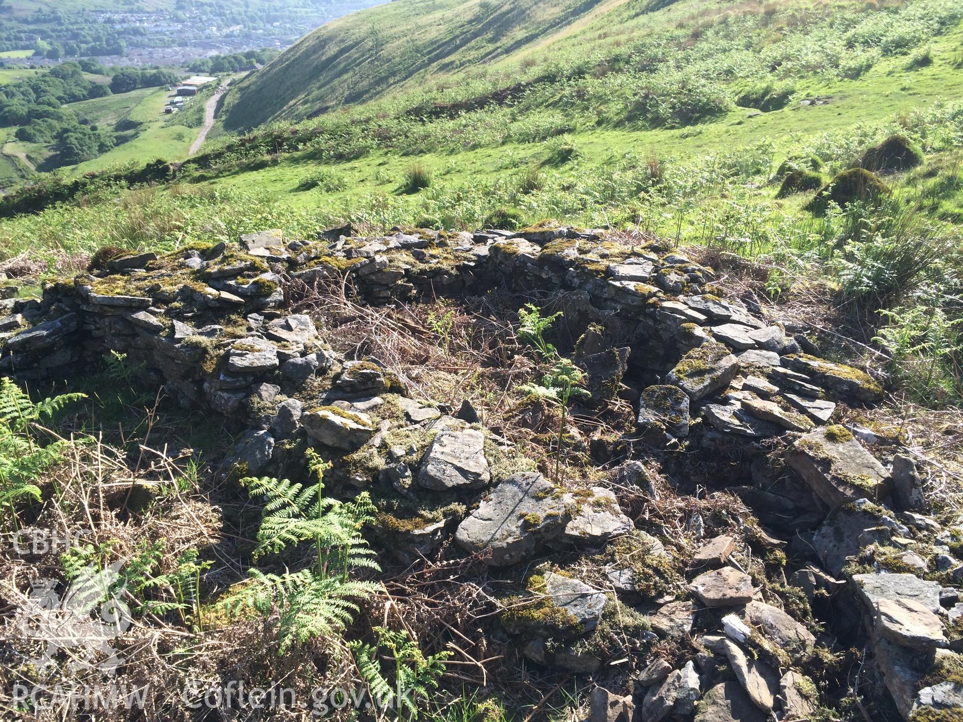 Colour photo showing Tarren Bwllfa (site L), associated with a report on early Rhondda houses, compiled by Paul R. Davis, c.2016.