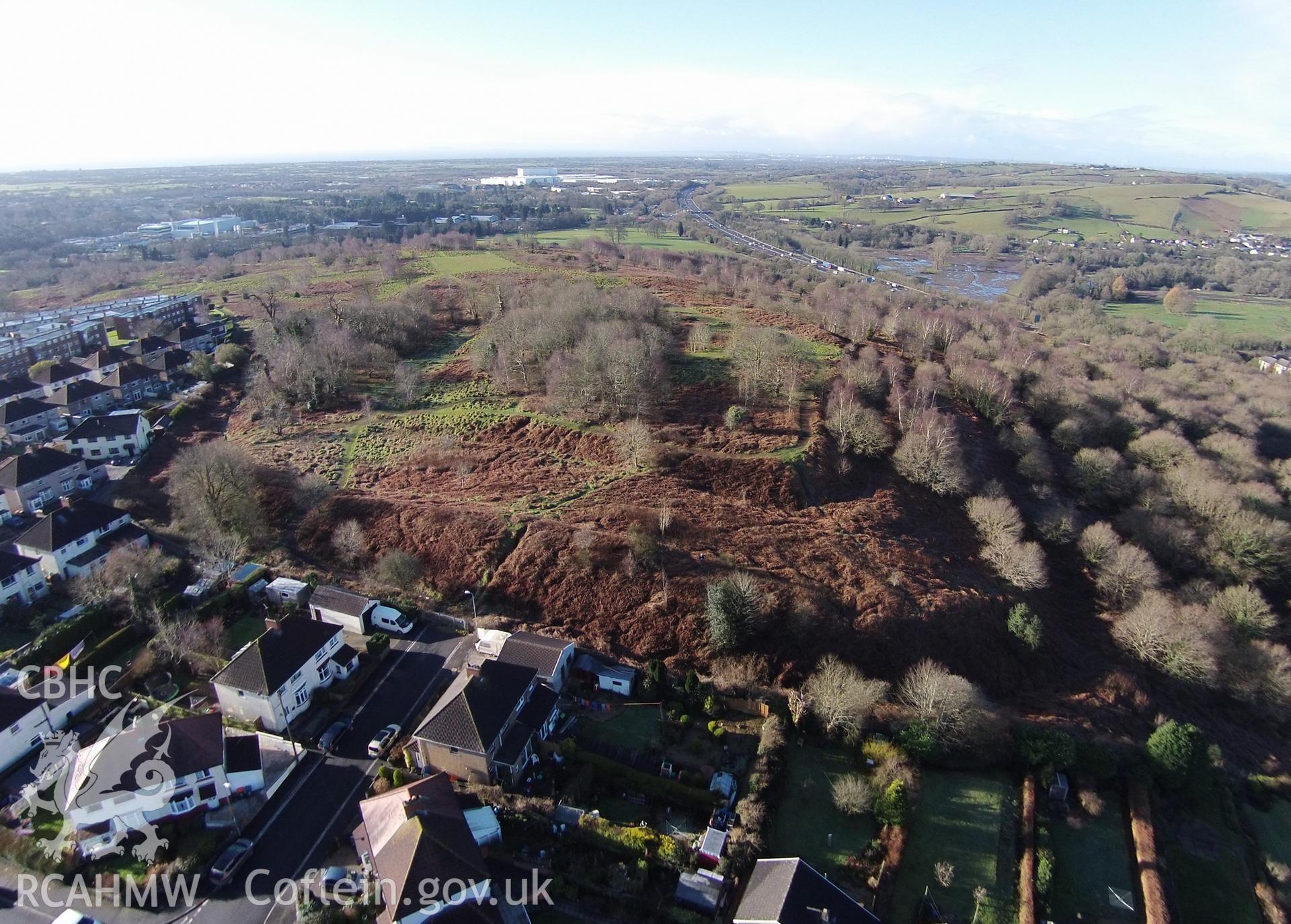 Colour aerial photo showing Tredegar Fort, taken by Paul R. Davis,  4th March 2016.