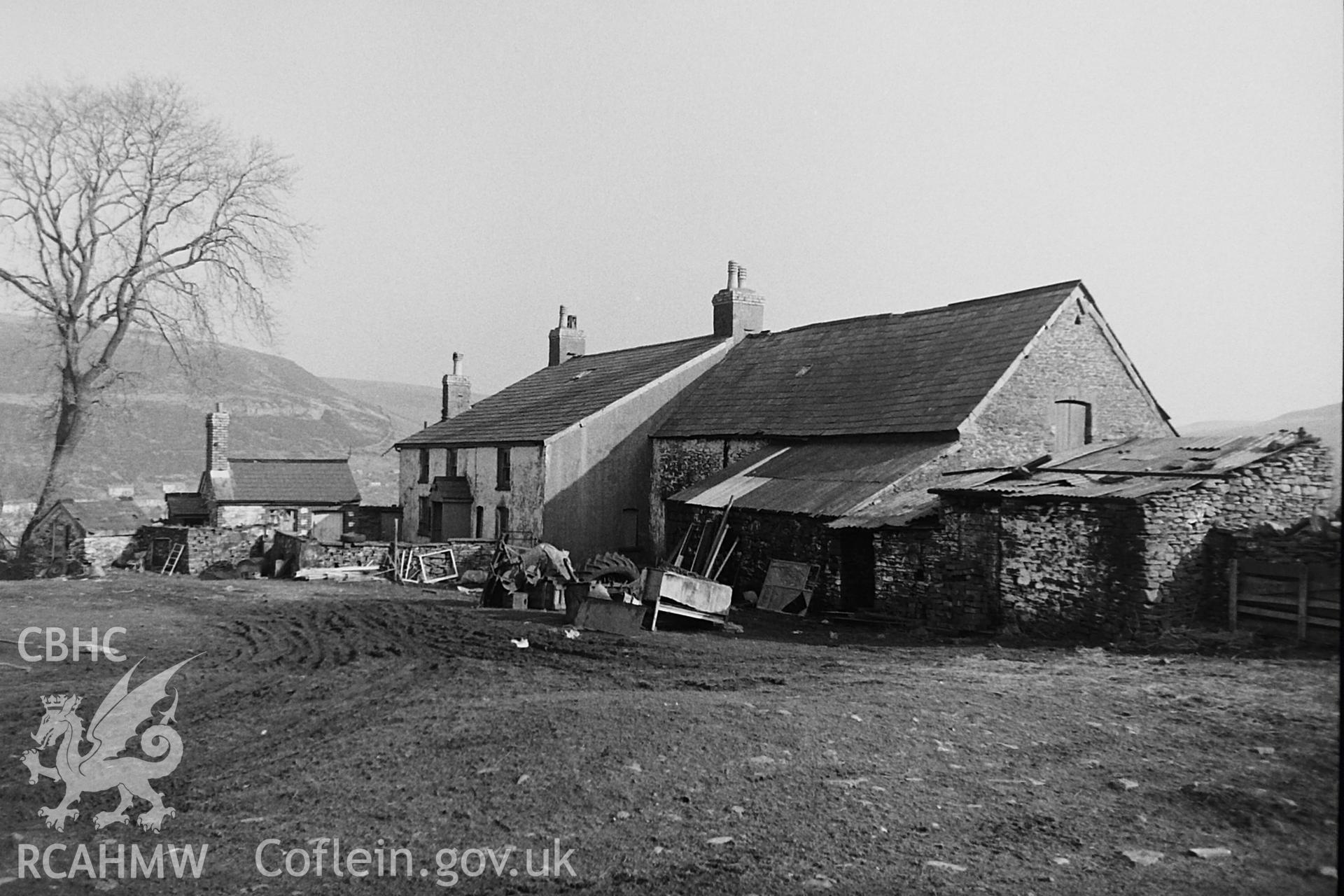 Black and white photo showing exterior view of Gellifaelog, Tonypandy  taken by Paul R. Davis in 1984, before demolition.
