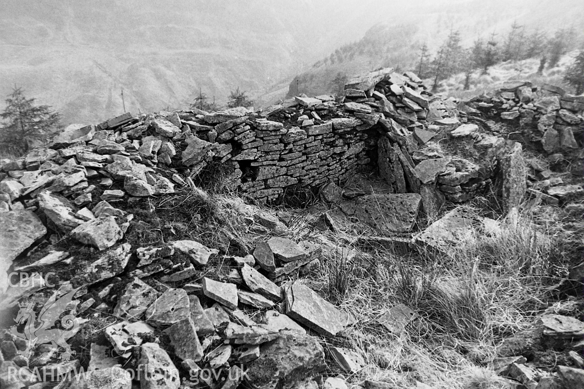 Black and white photo showing Cwar y Offeriad, associated with a report on early Rhondda houses, compiled by Paul R. Davis, c.2016.