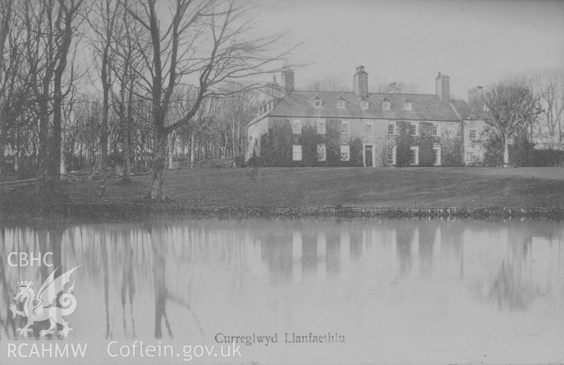 Black and white print of Careglwyd copied from a postcard loaned by Thomas Lloyd.