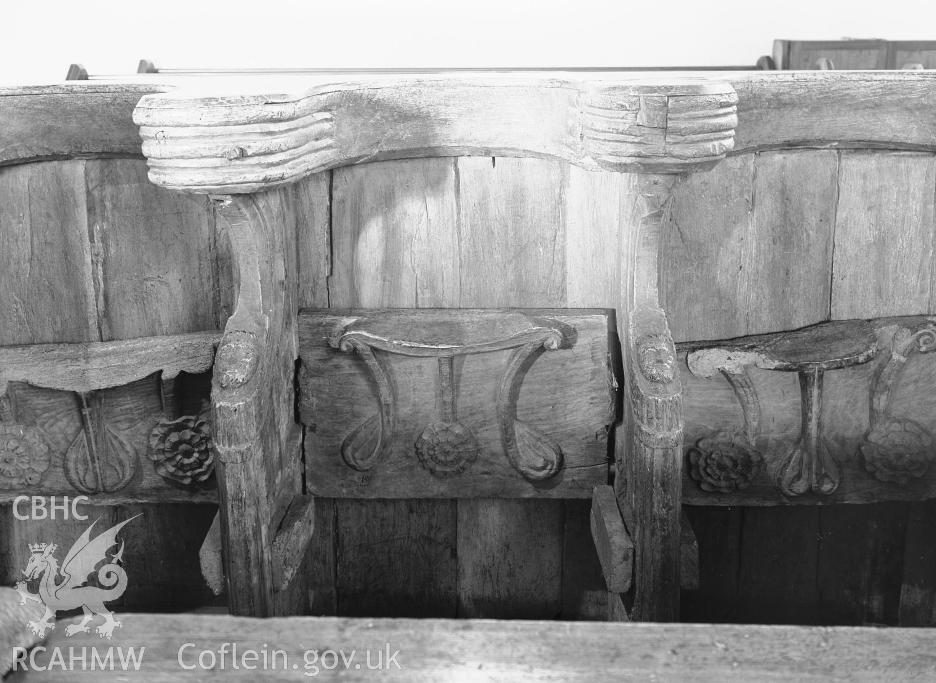 Interior view of the stalls showing misericords.