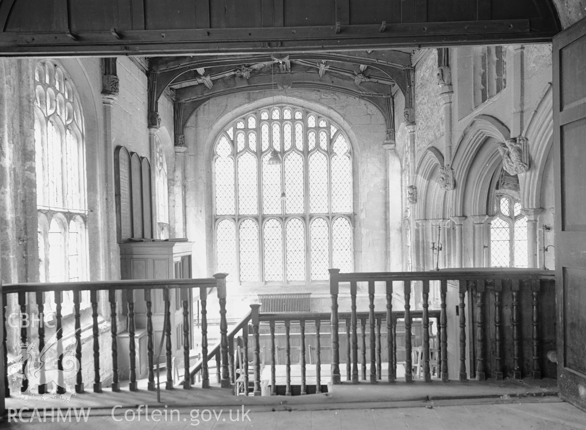 Interior view of the chapel looking west from raised east end
