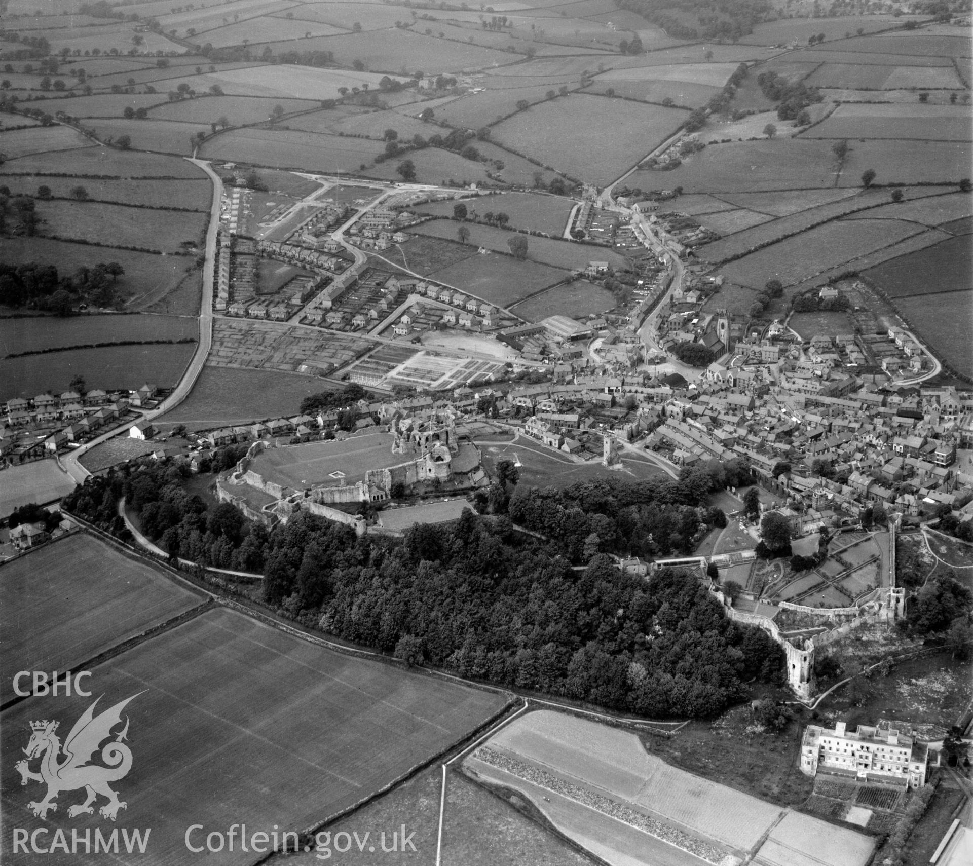 View of Denbigh showing castle and new housing