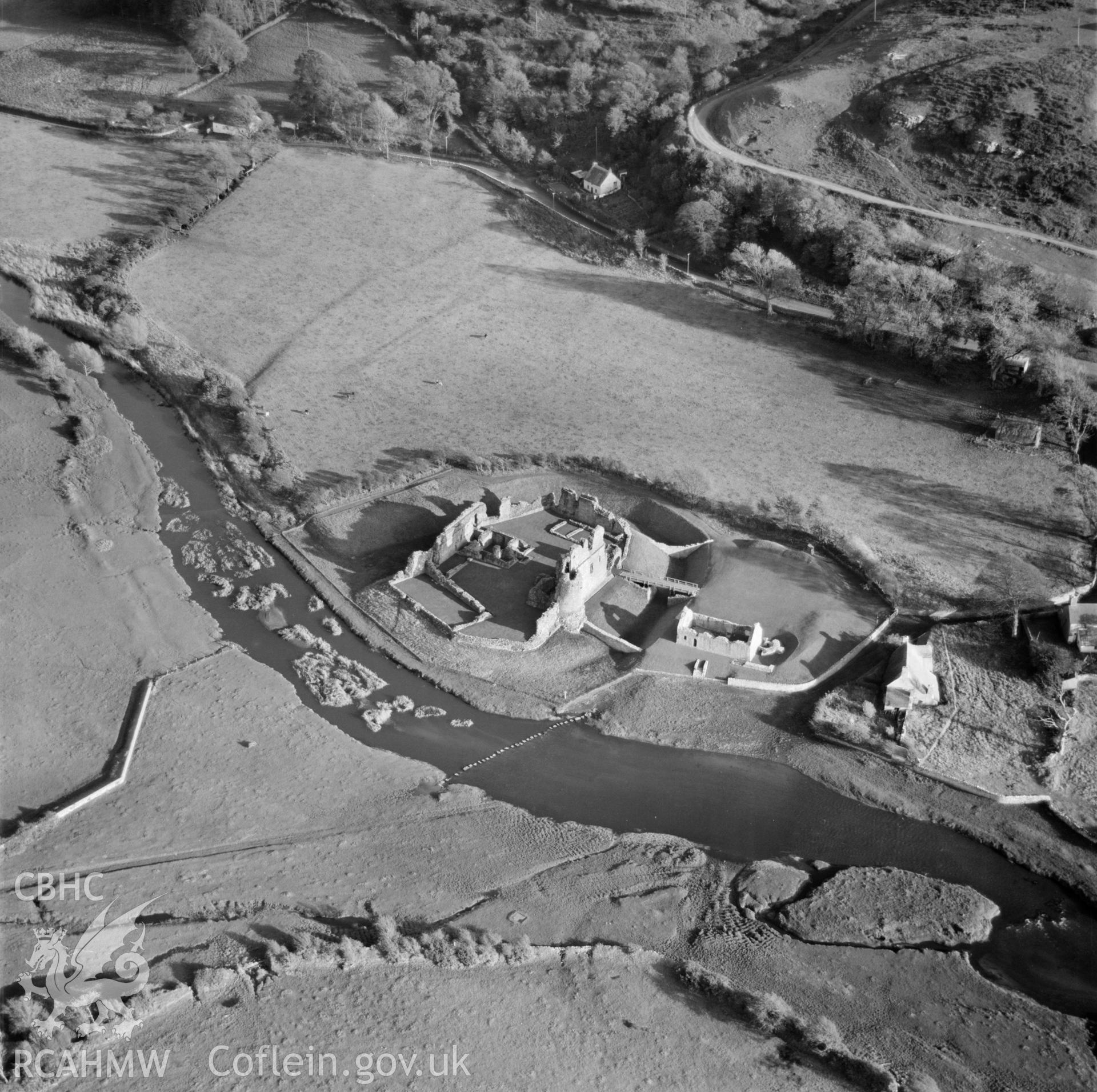 View of Ogmore castle showing stepping stones