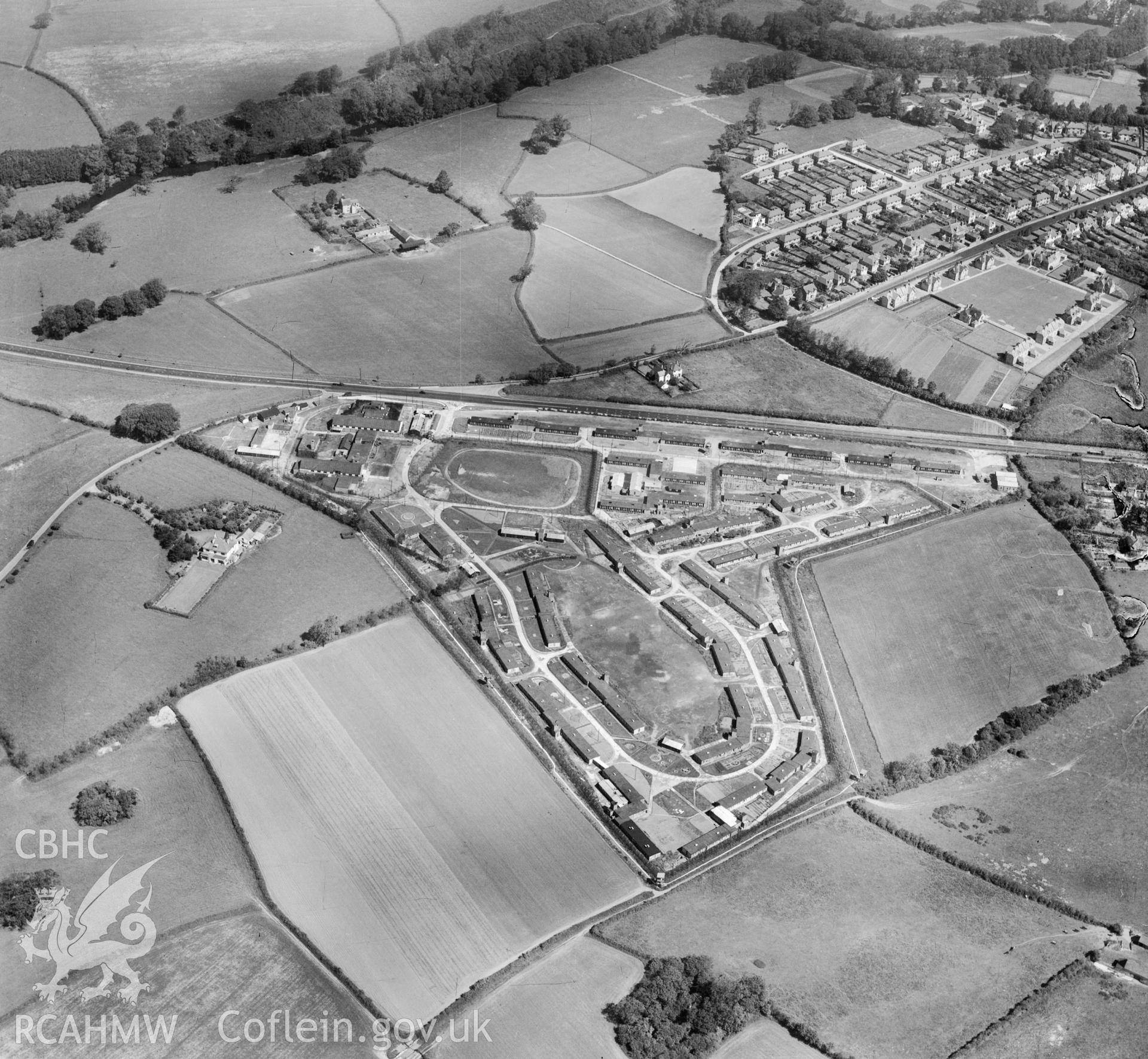 View of Island Farm POW camp - the photograph was commissioned by the Gee, Walker & Slater construction company in 1947 for possible reuse as a development site for new housing.