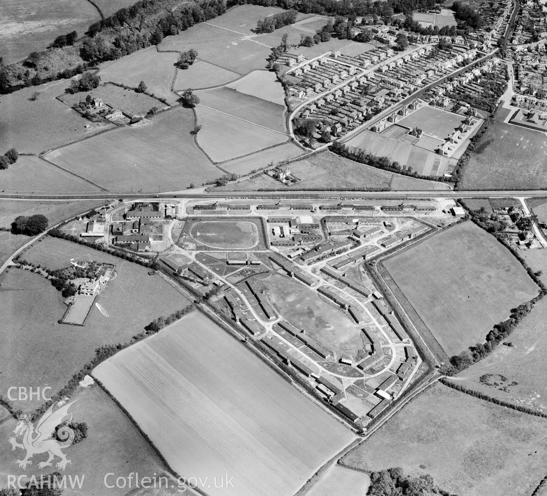 View of Island Farm POW camp - the photograph was commissioned by the Gee, Walker & Slater construction company in 1947 for possible reuse as a development site for new housing.