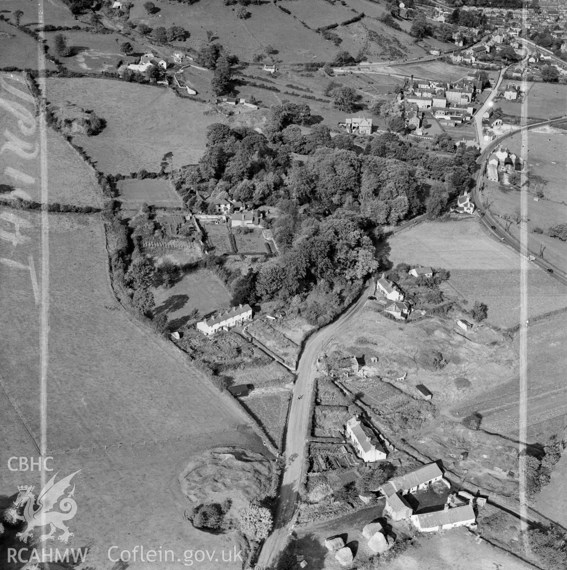 View of area south of Holywell showing Milwr farm in the foreground. Labelled "Holywell Textile Mills Ltd., Highfield & Pistyll".