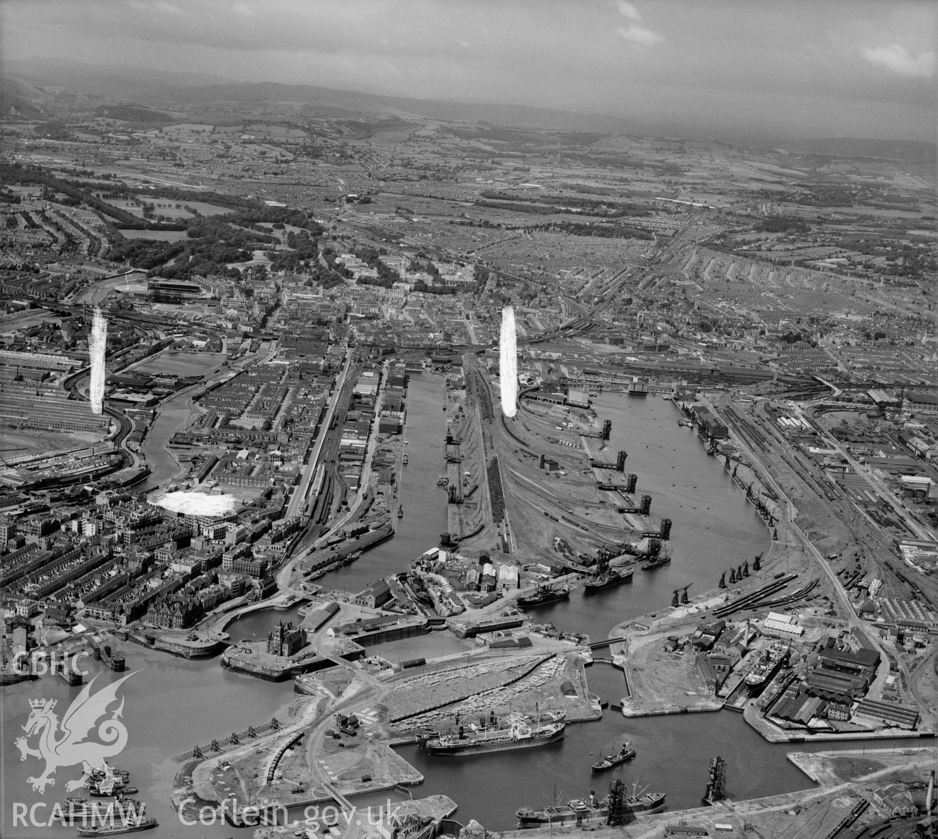 View of Cardiff showing docks