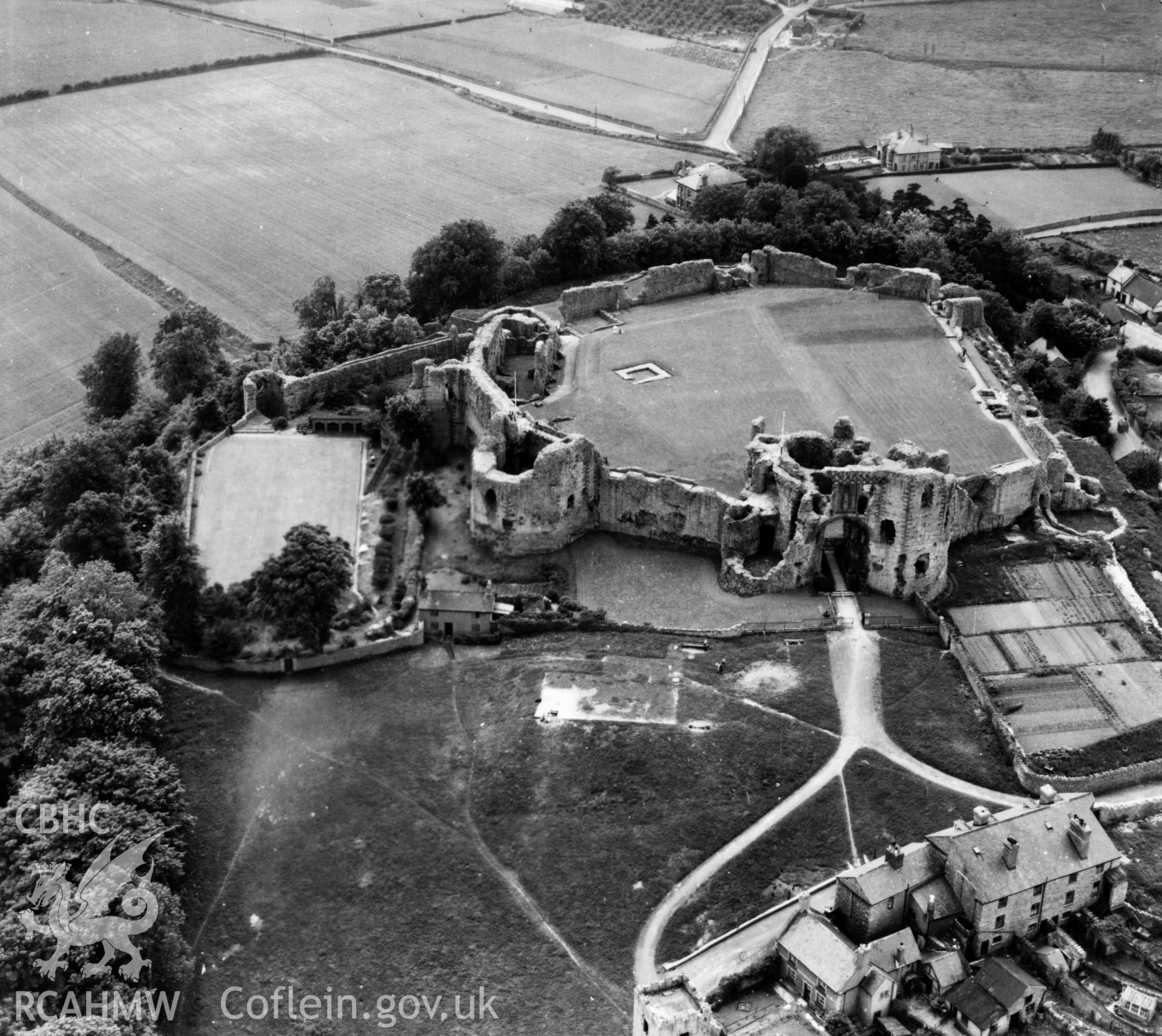 View of Denbigh Upper town showing castle. Oblique aerial photograph, 5?" cut roll film.