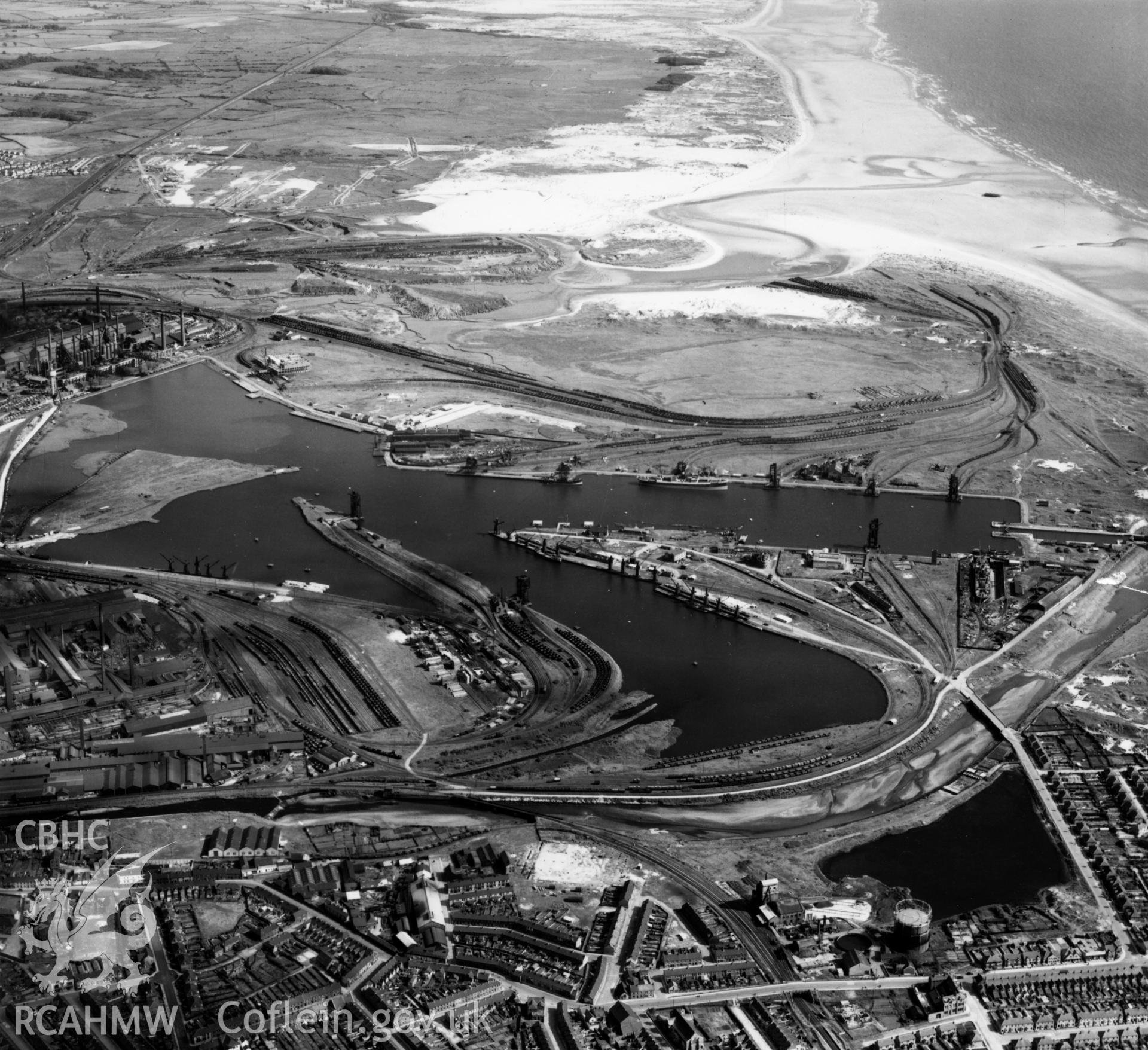 General view of Port Talbot docks. Oblique aerial photograph, 5?" cut roll film.
