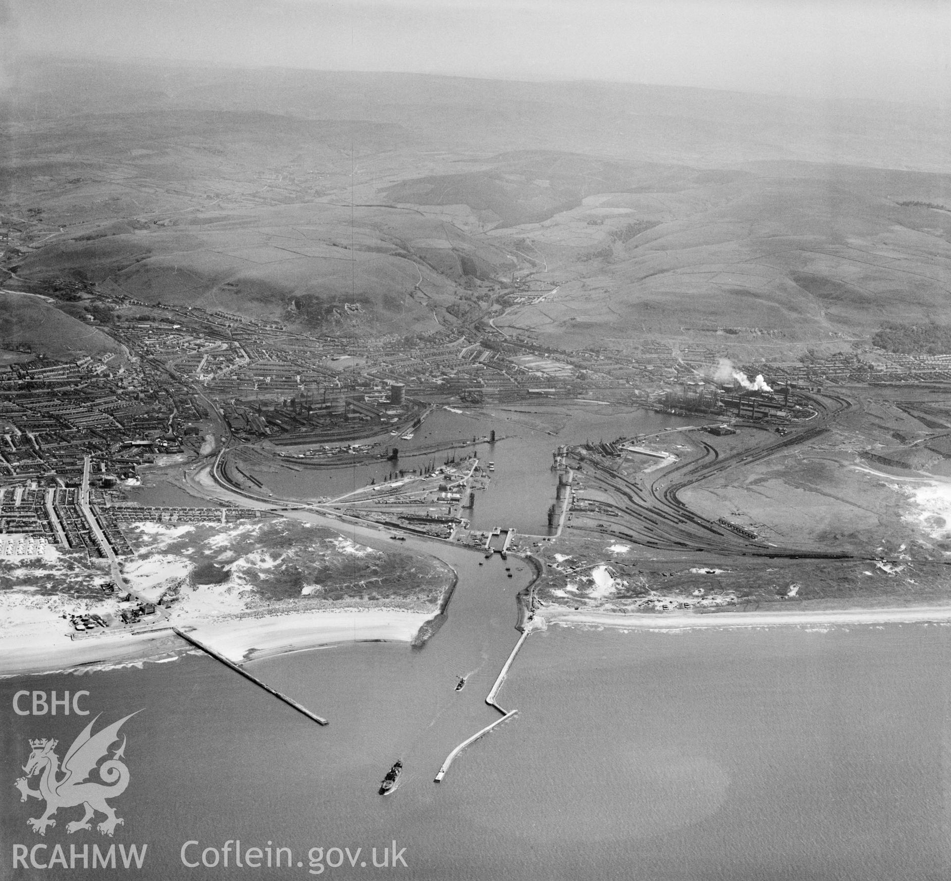 General view of Port Talbot showing docks