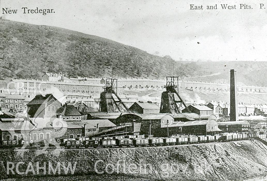 Digital copy of postcard showing  New Tredegar east and west pits at Elliot Colliery, undated