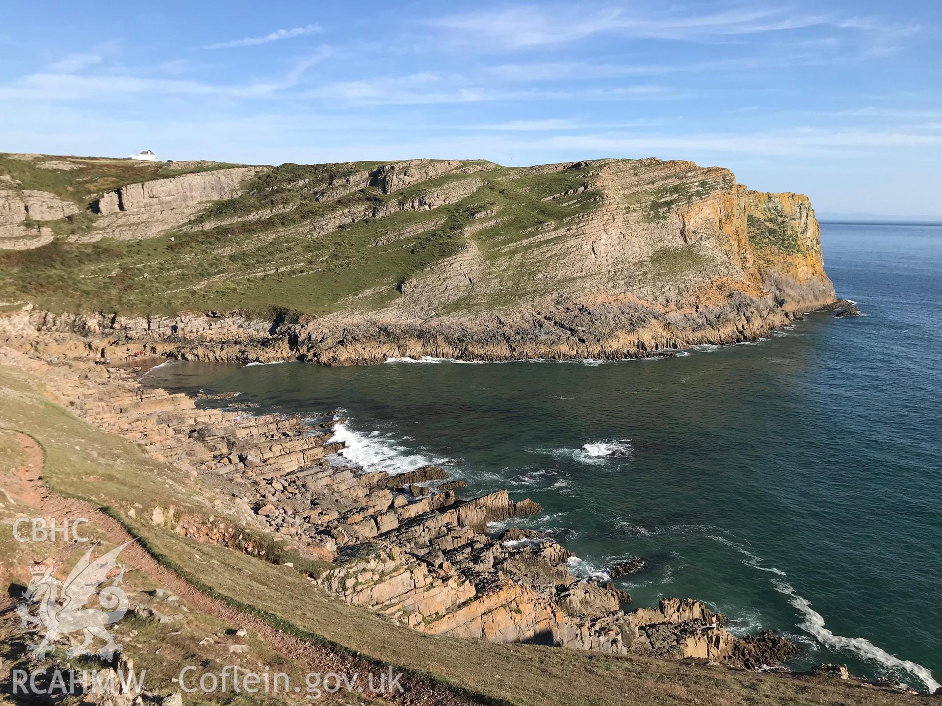 Digital colour photograph showing Thurba Camp promontory fort, Rhossili, taken by Paul R. Davis on 14th September 2019.