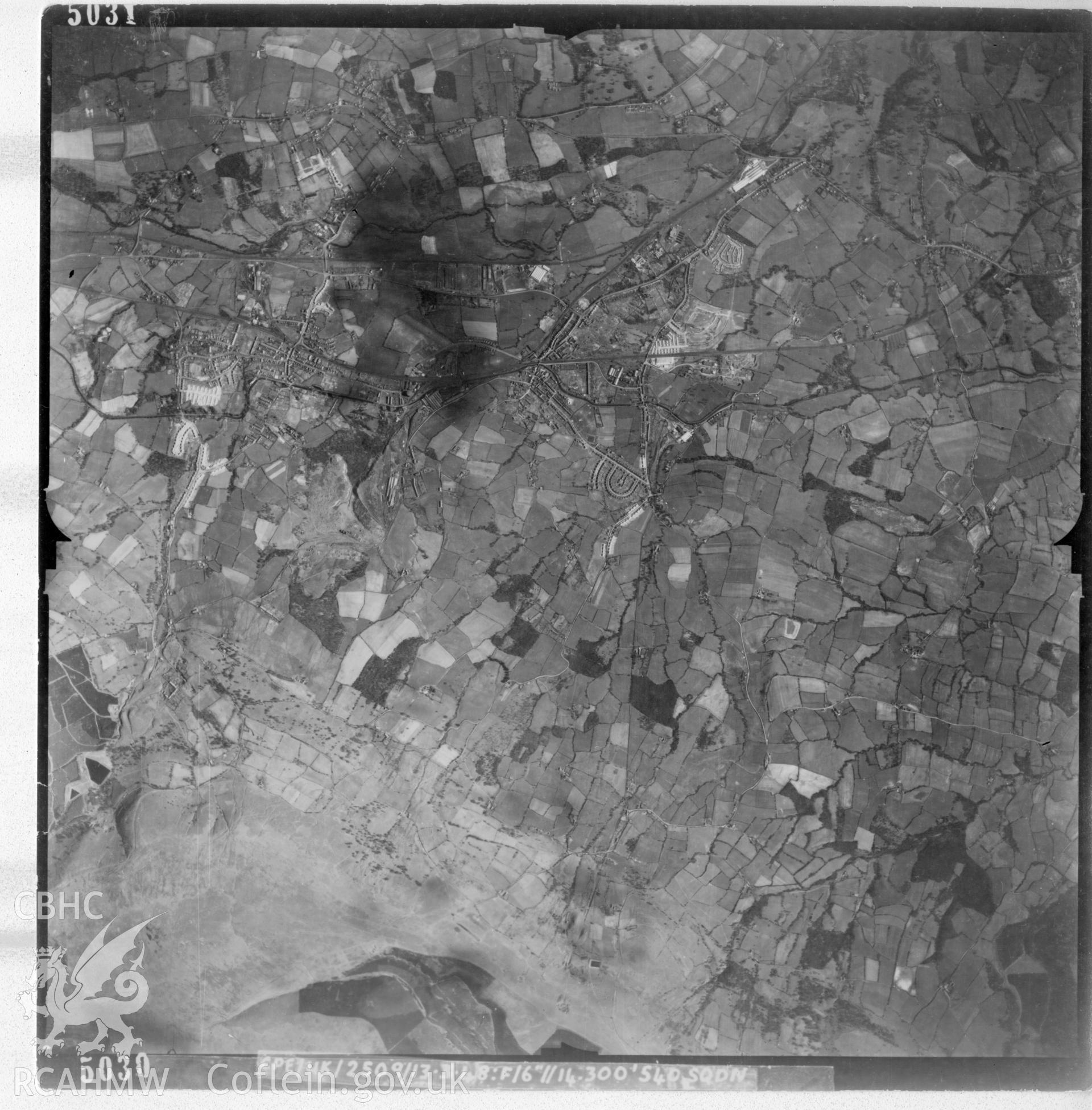 Aerial photograph of Cwmbran, taken on 13th March 1948. Included as part of Archaeology Wales' desk based assessment of former Llantarnam Community Primary School, Croeswen, Oakfield, Cwmbran, conducted in 2017.