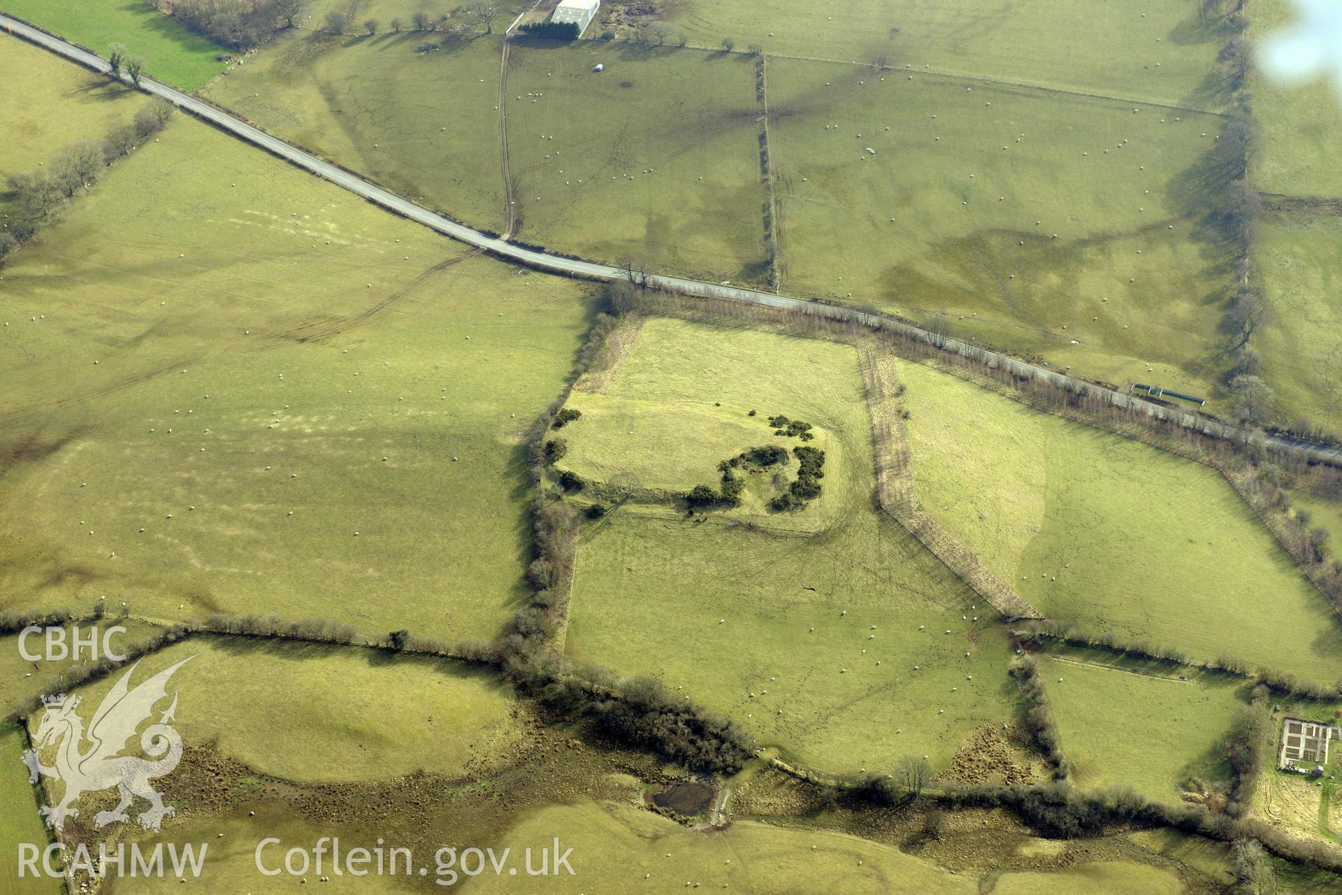 Moel Fodig hillfort, north east of Corwen. Oblique aerial photograph taken during the Royal Commission?s programme of archaeological aerial reconnaissance by Toby Driver on 28th February 2013.