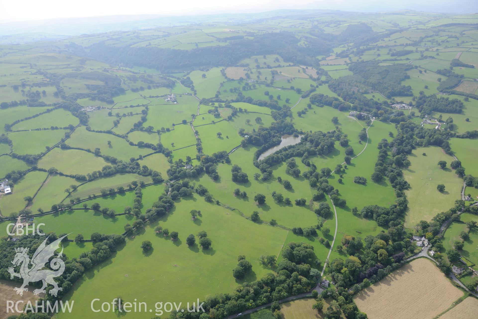 Coed Coch garden, Dolwen, near Abergele. Oblique aerial photograph taken during the Royal Commission's programme of archaeological aerial reconnaissance by Toby Driver on 11th September 2015.