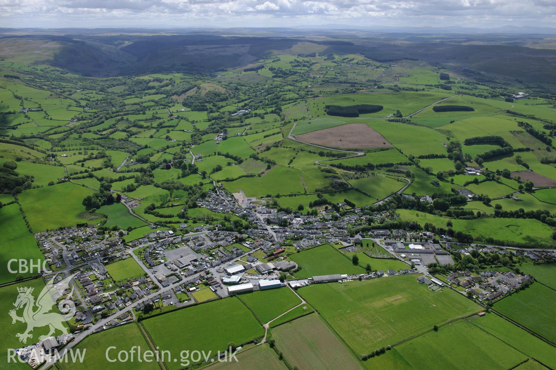 Tregaron Town. Oblique aerial photograph taken during the Royal Commission's programme of archaeological aerial reconnaissance by Toby Driver on 3rd June 2015.
