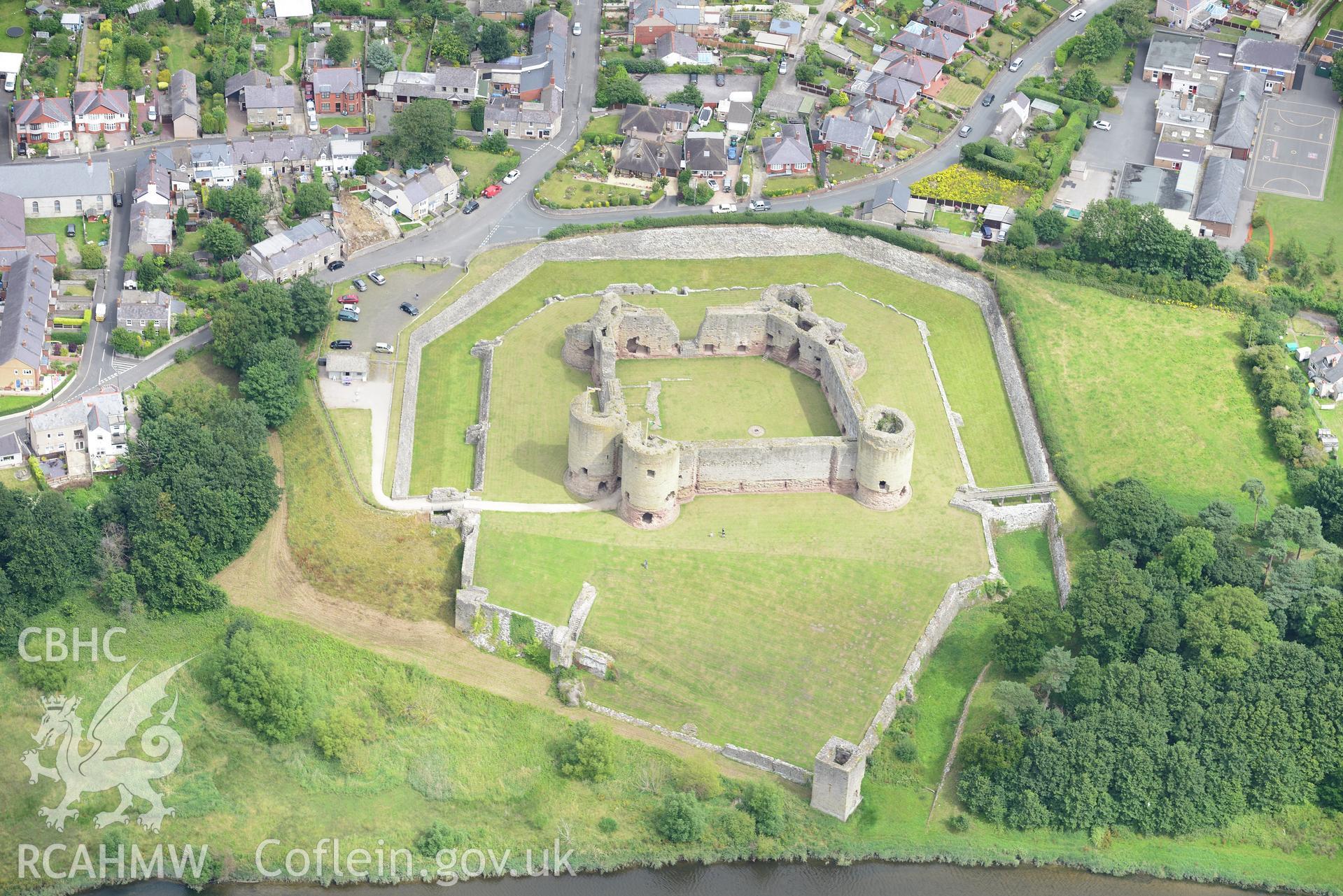 Rhuddlan Castle. Oblique aerial photograph taken during the Royal Commission's programme of archaeological aerial reconnaissance by Toby Driver on 30th July 2015.