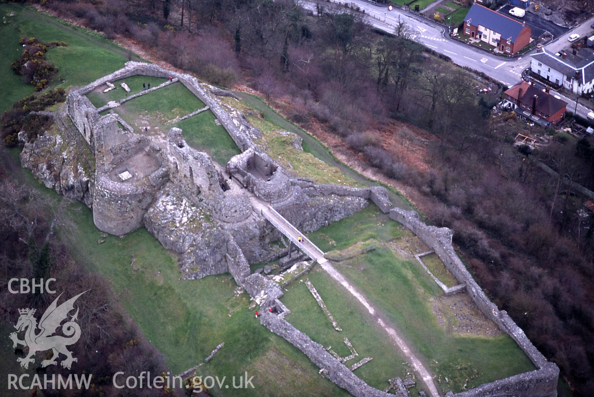 RCAHMW colour slide oblique aerial photograph of Montgomery Castle, taken on 14/03/1999 by CR Musson