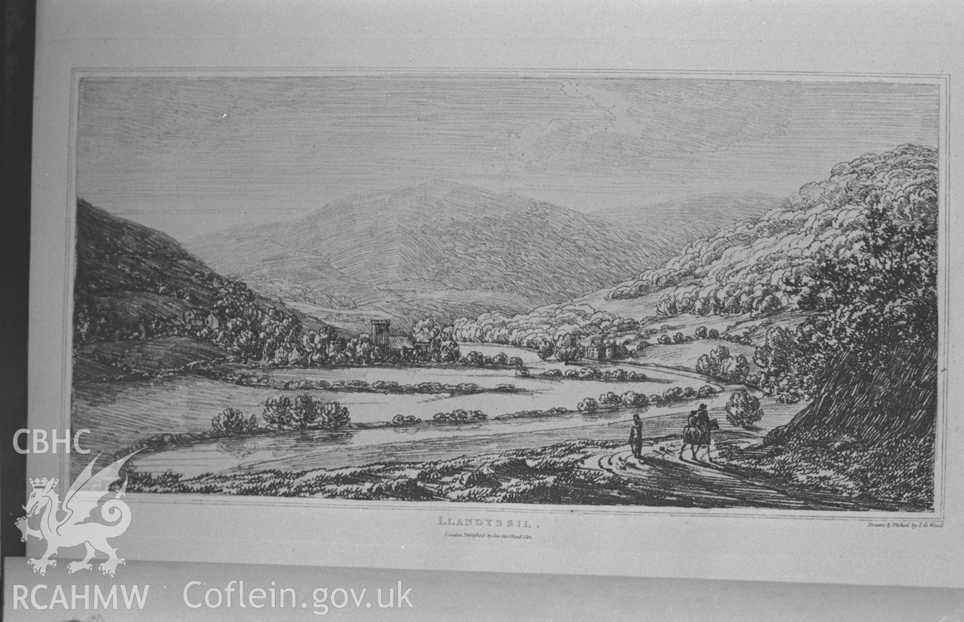 'Llandyssil' drawn and engraved by J. G. Woods, c.1810. Photographed by Arthur O. Chater in January 1968 for his own private research.