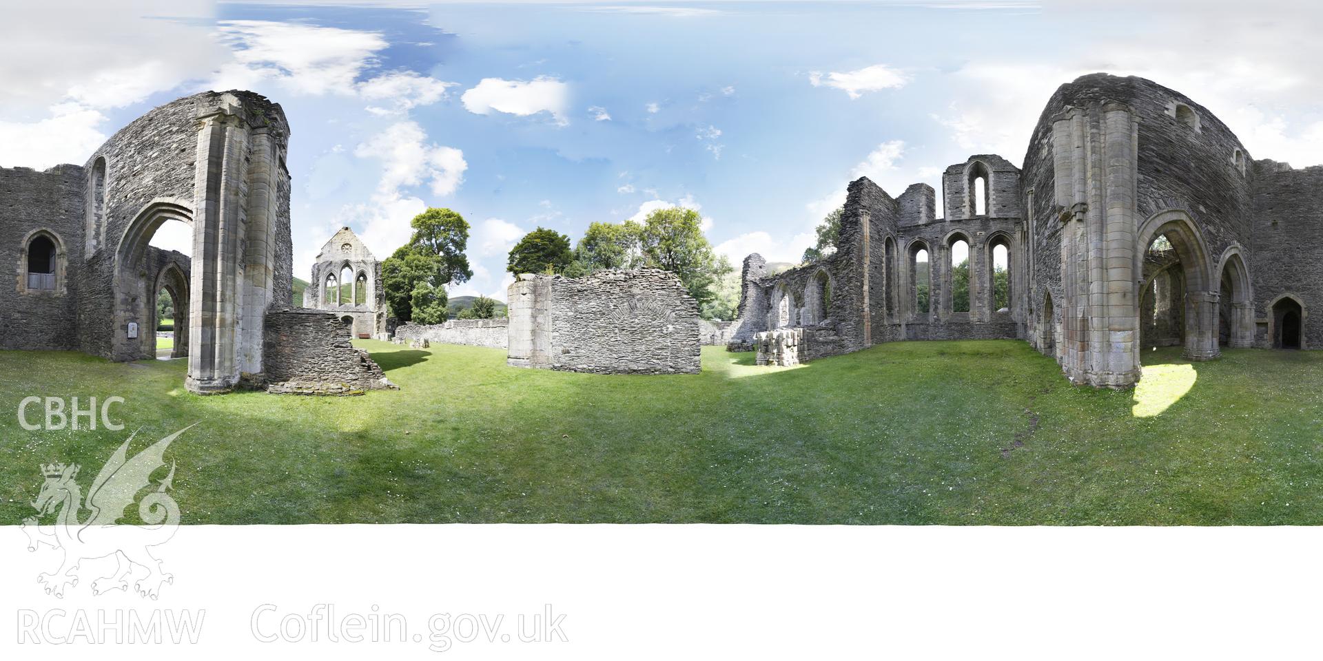 Reduced resolution .tiff file of stitched images in the east end of the abbey church at Valle Crucis Abbey, carried out by Sue Fielding and Rita Singer, July 2017. Produced through European Travellers to Wales project.