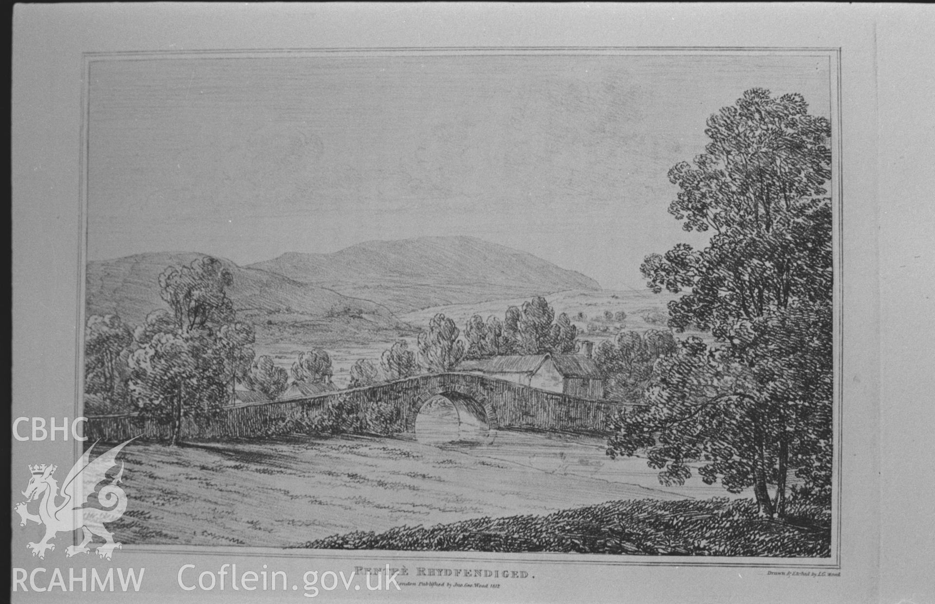 'Pentre Rhydfendiged' drawn and engraved by J. G. Woods, c.1810. Photographed by Arthur O. Chater in January 1968 for his own private research.