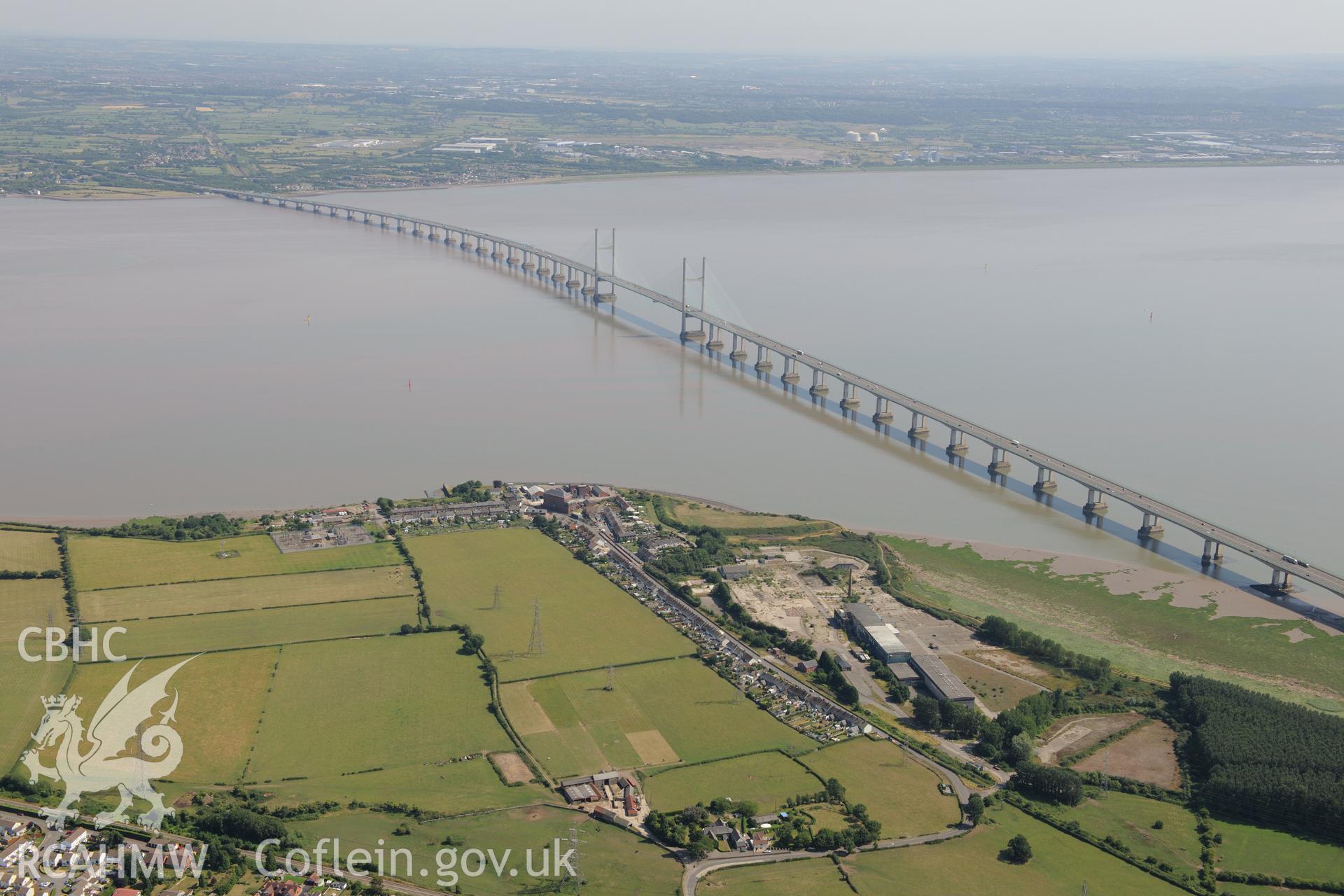The Second Severn crossing for the M4. Oblique aerial photograph taken during the Royal Commission?s programme of archaeological aerial reconnaissance by Toby Driver on 1st August 2013.