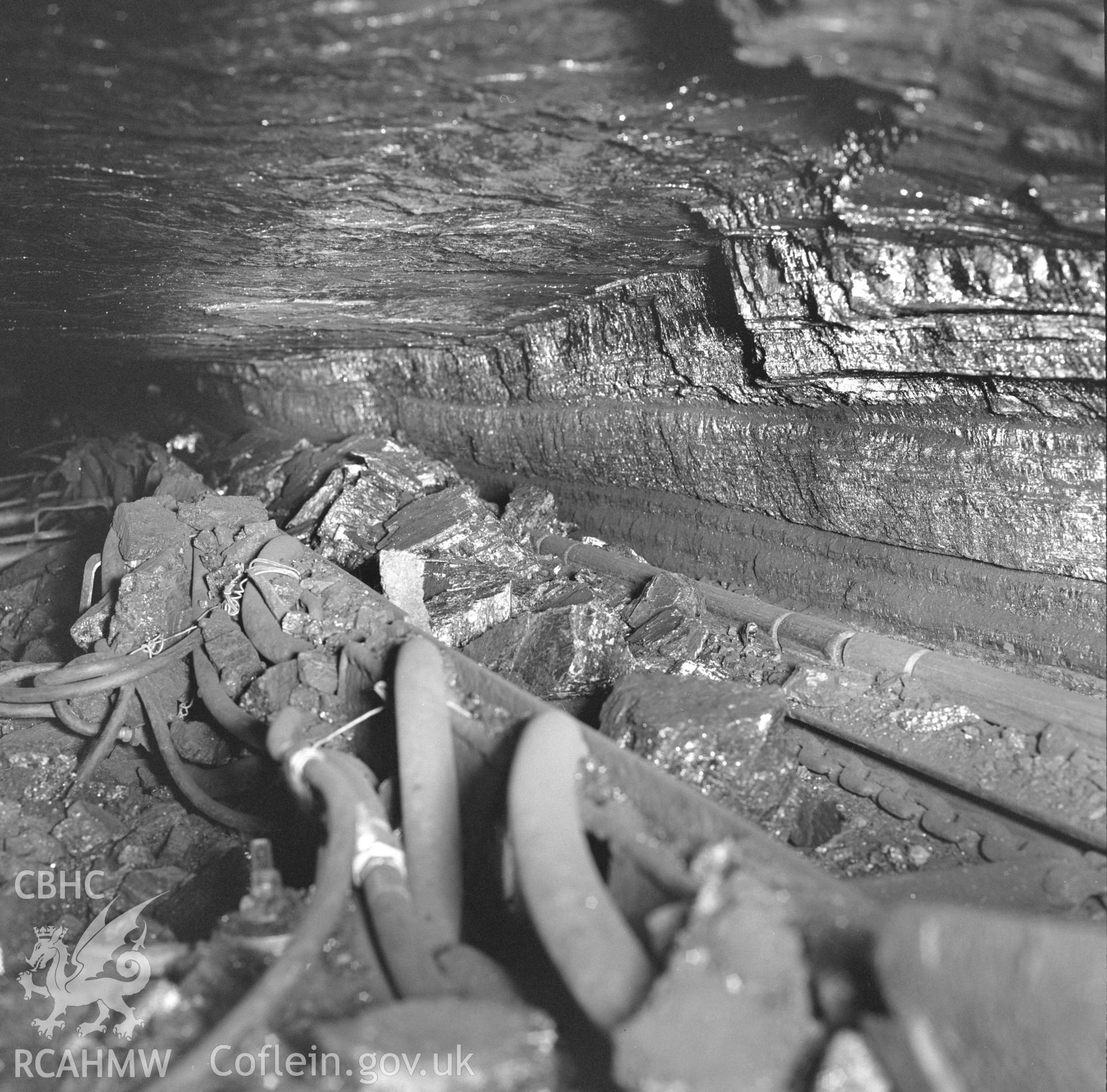 Digital copy of an acetate negative showing Big Pit - New Mine, G11 face, from the John Cornwell Collection.