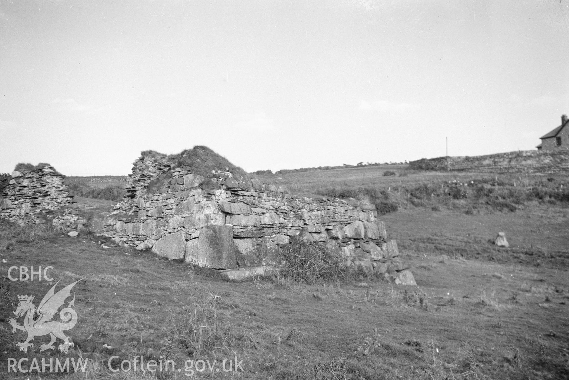 Digital copy of a nitrate negative showing a view of the ruins of St Quintin's Castle taken by Leonard Monroe.