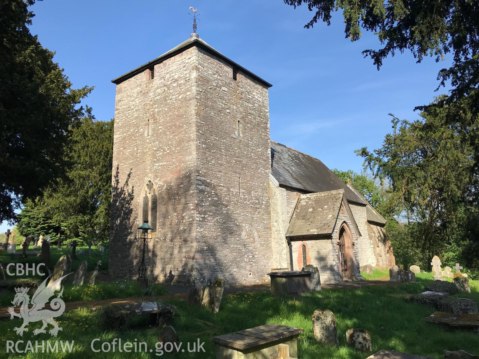 Colour photo showing exterior view of St. Maelog's church and associated graveyard, Llandyfaelog, taken by Paul R. Davis, 7th May 2018.