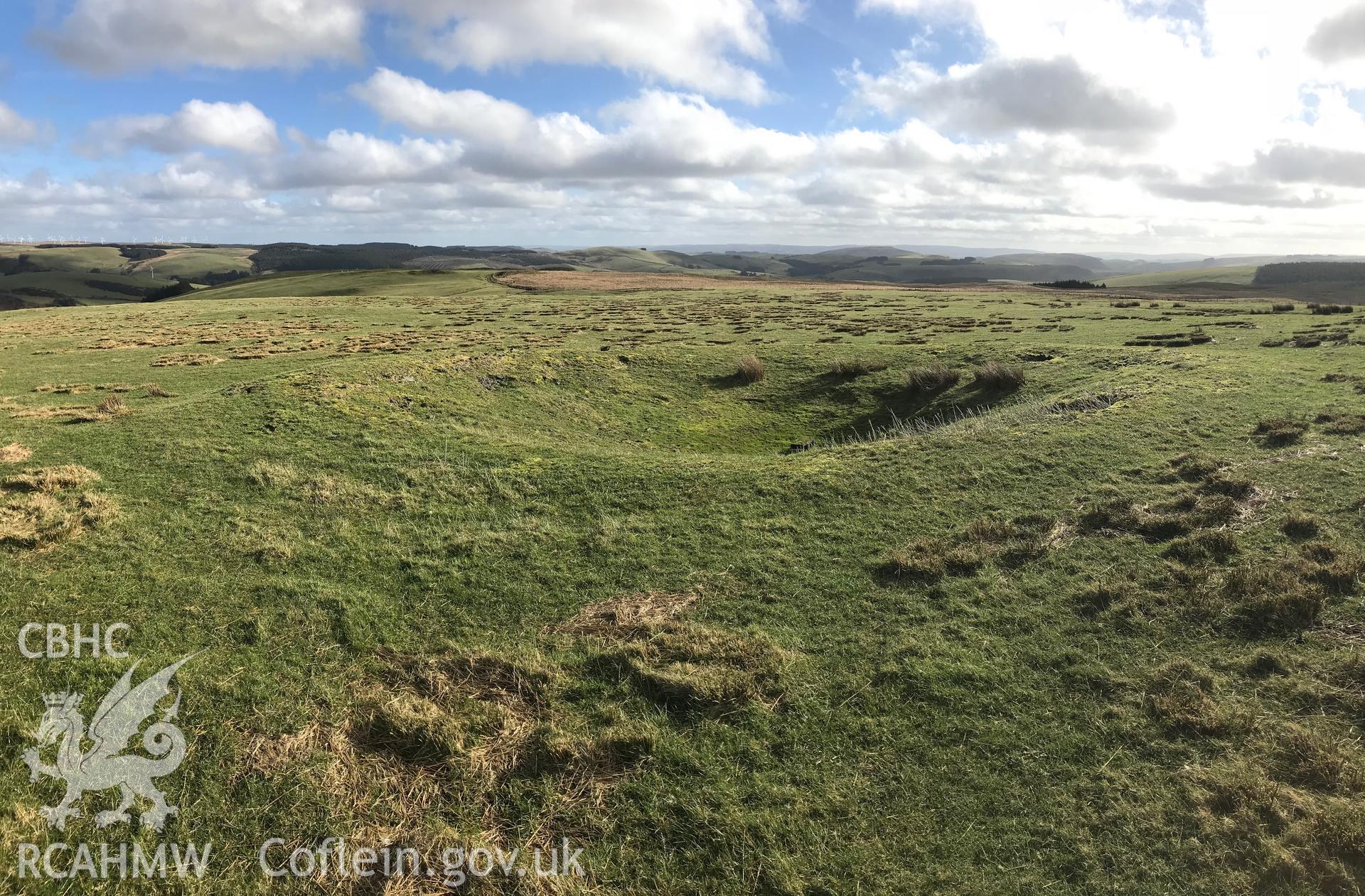 Digital colour photograph of an area of apparent hushing features north east of Penycrocbren, Llanbrynmair, taken by Paul R. Davis on 16th February 2019.