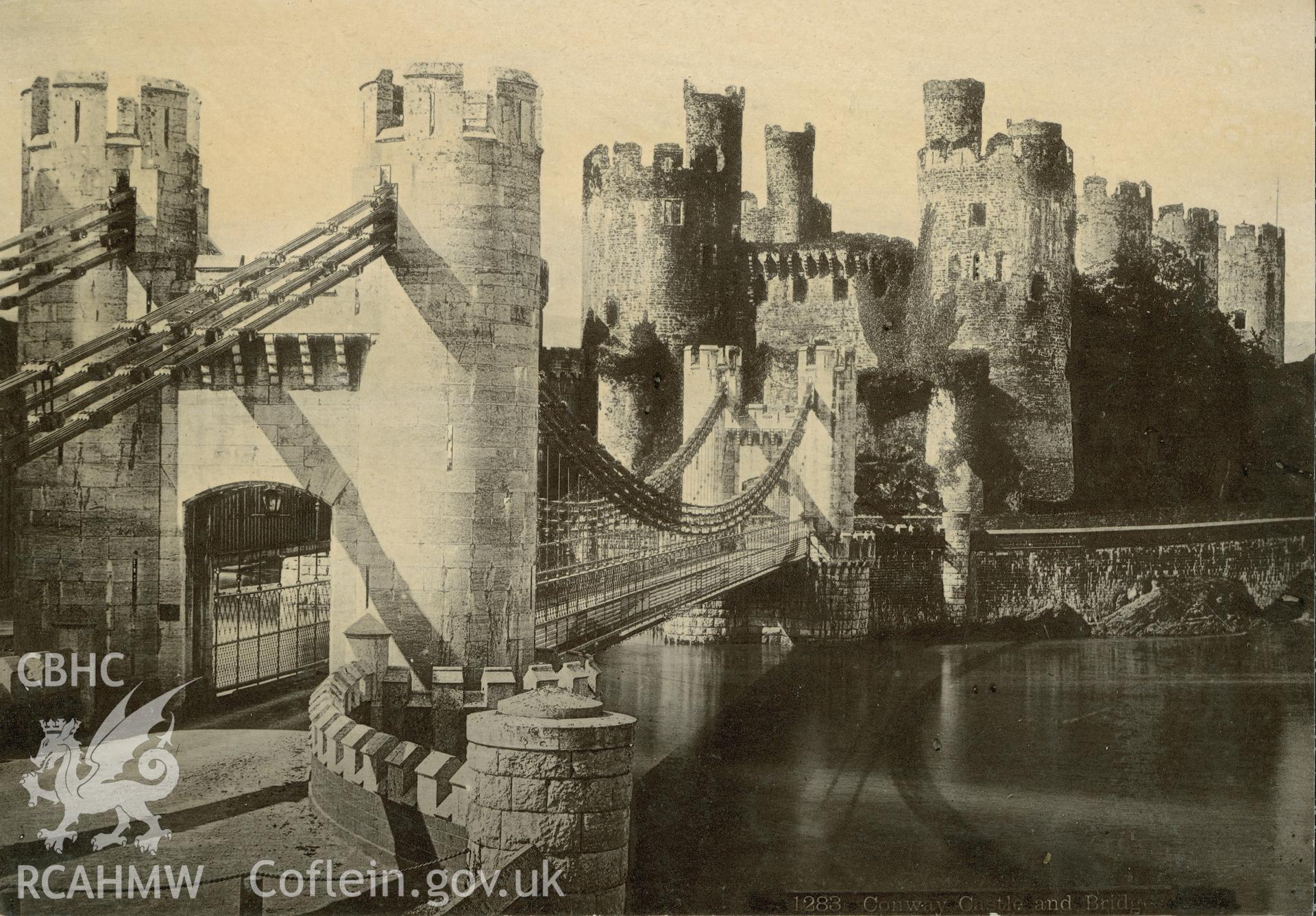 Digital copy of an albumen print showing an early view of Conway Castle.