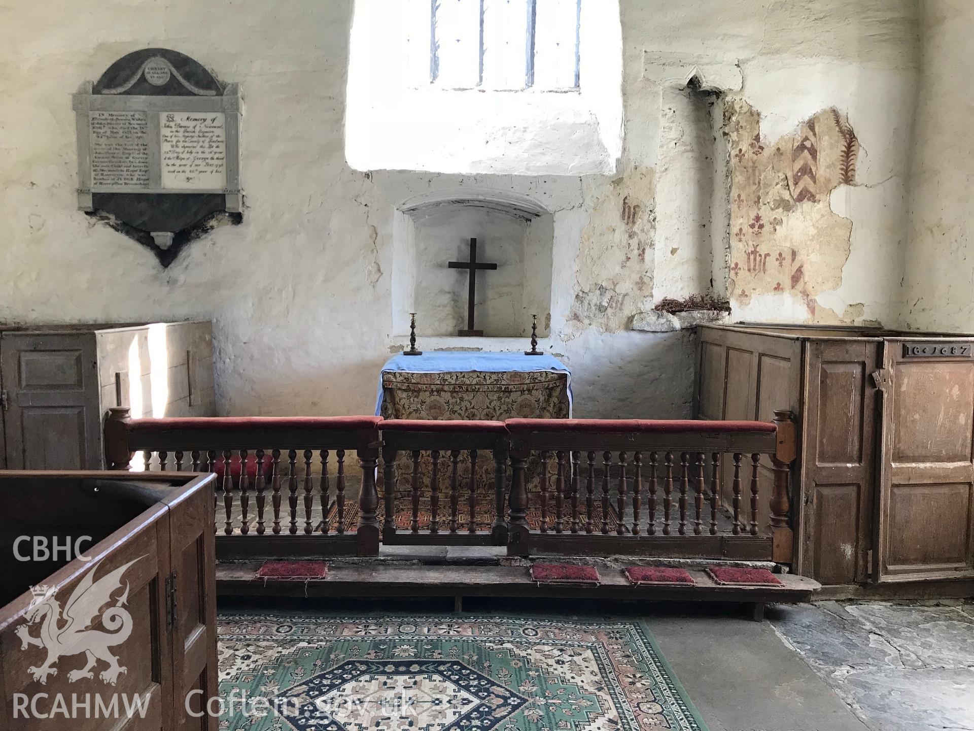 Colour photo showing interior view of St. Cewydd's Church, Diserth, taken by Paul R. Davis, 19th May 2018.