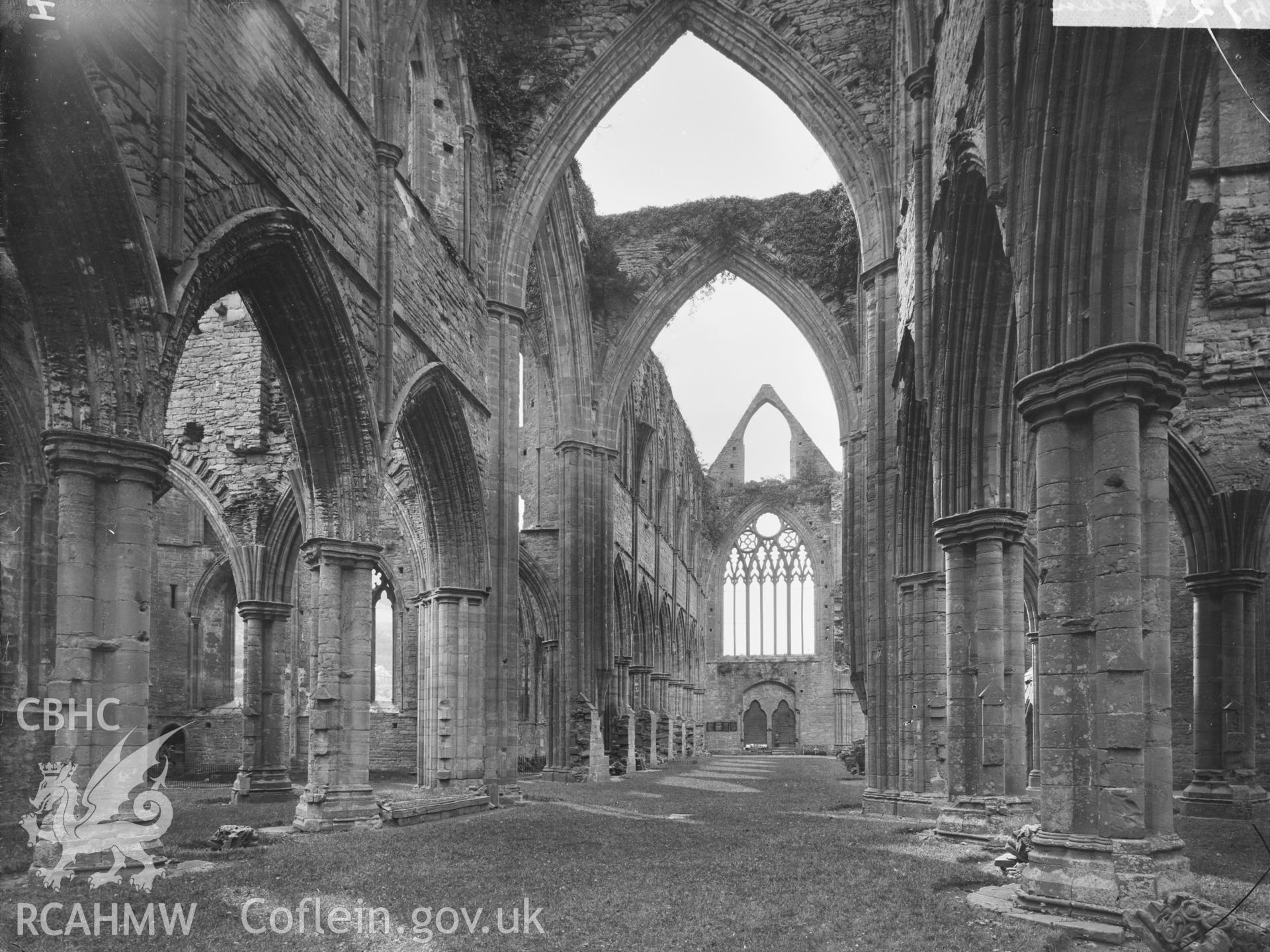 Digital copy of a glass negative showing an interior view of Tintern Abbey.